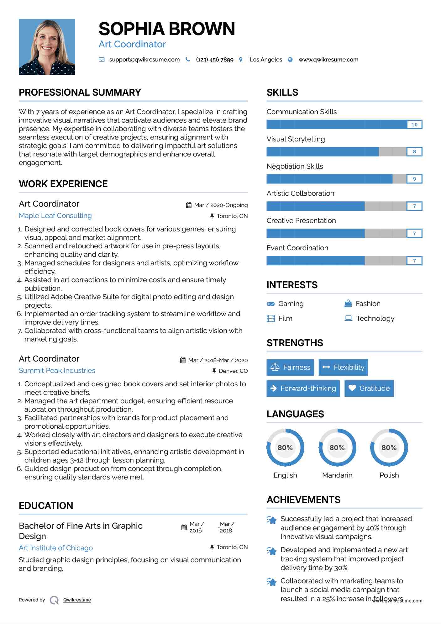 Art Coordinator Resume Example