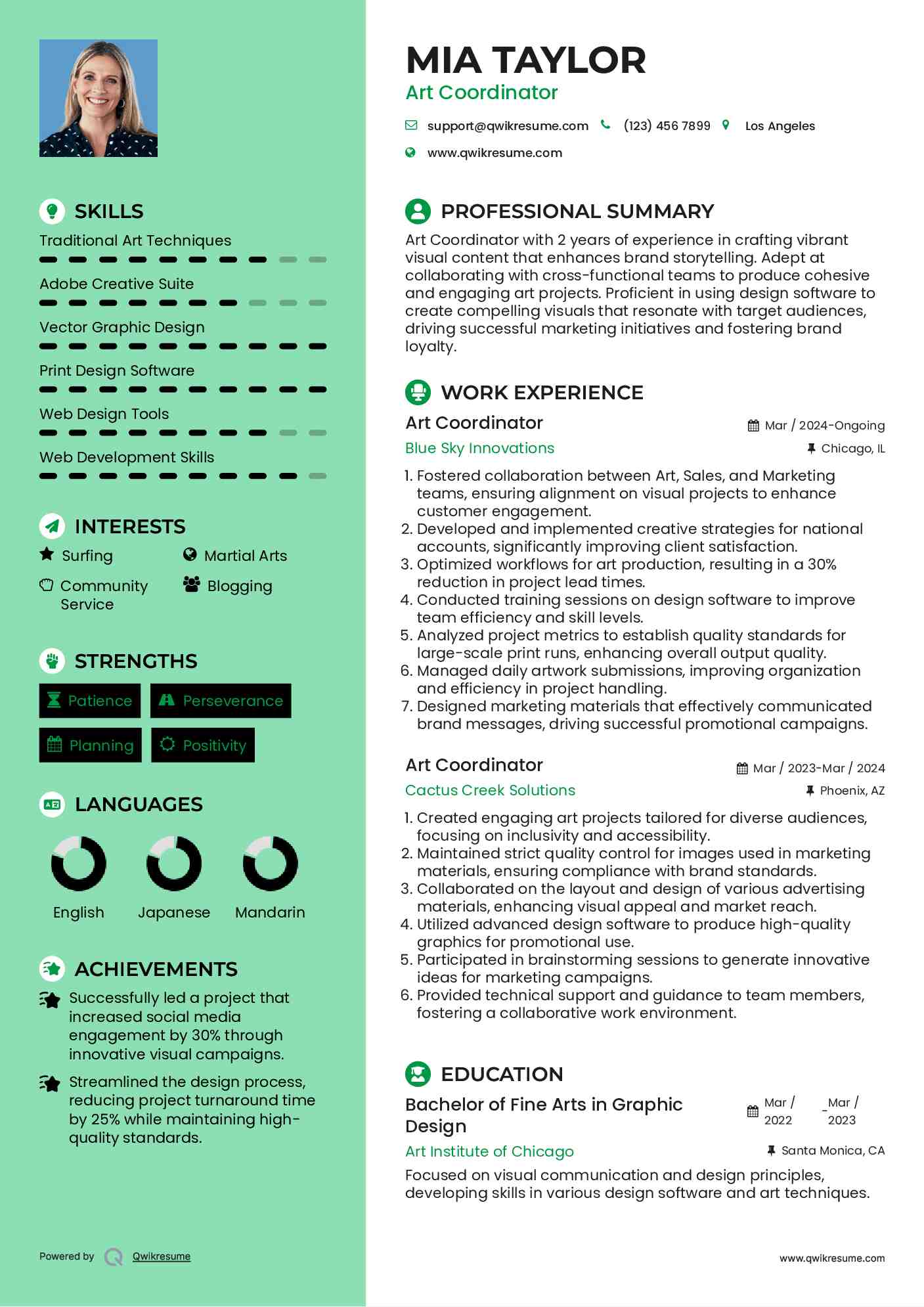 Art Coordinator Resume Format