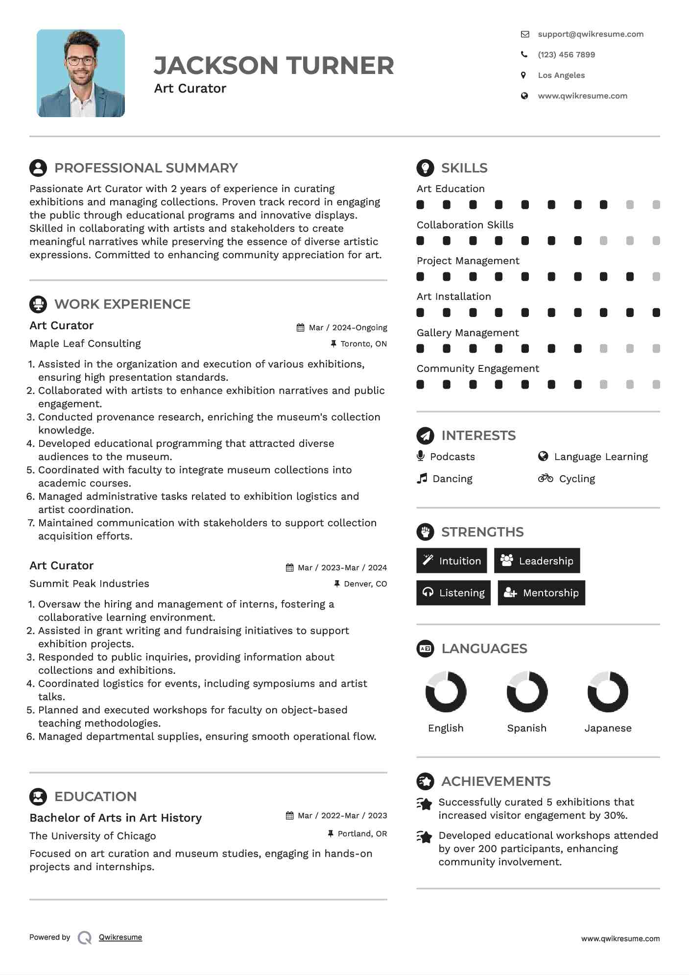 Art Curator Resume Template