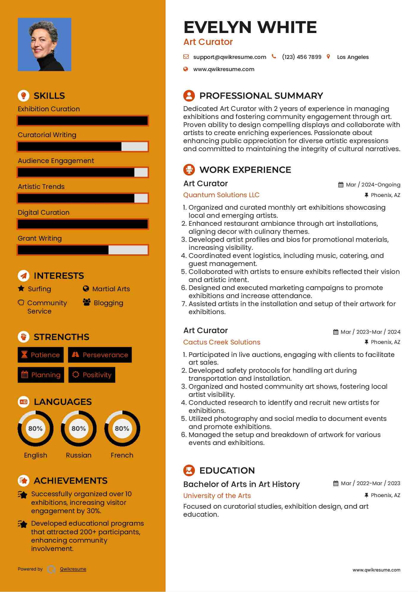 Art Curator Resume Template
