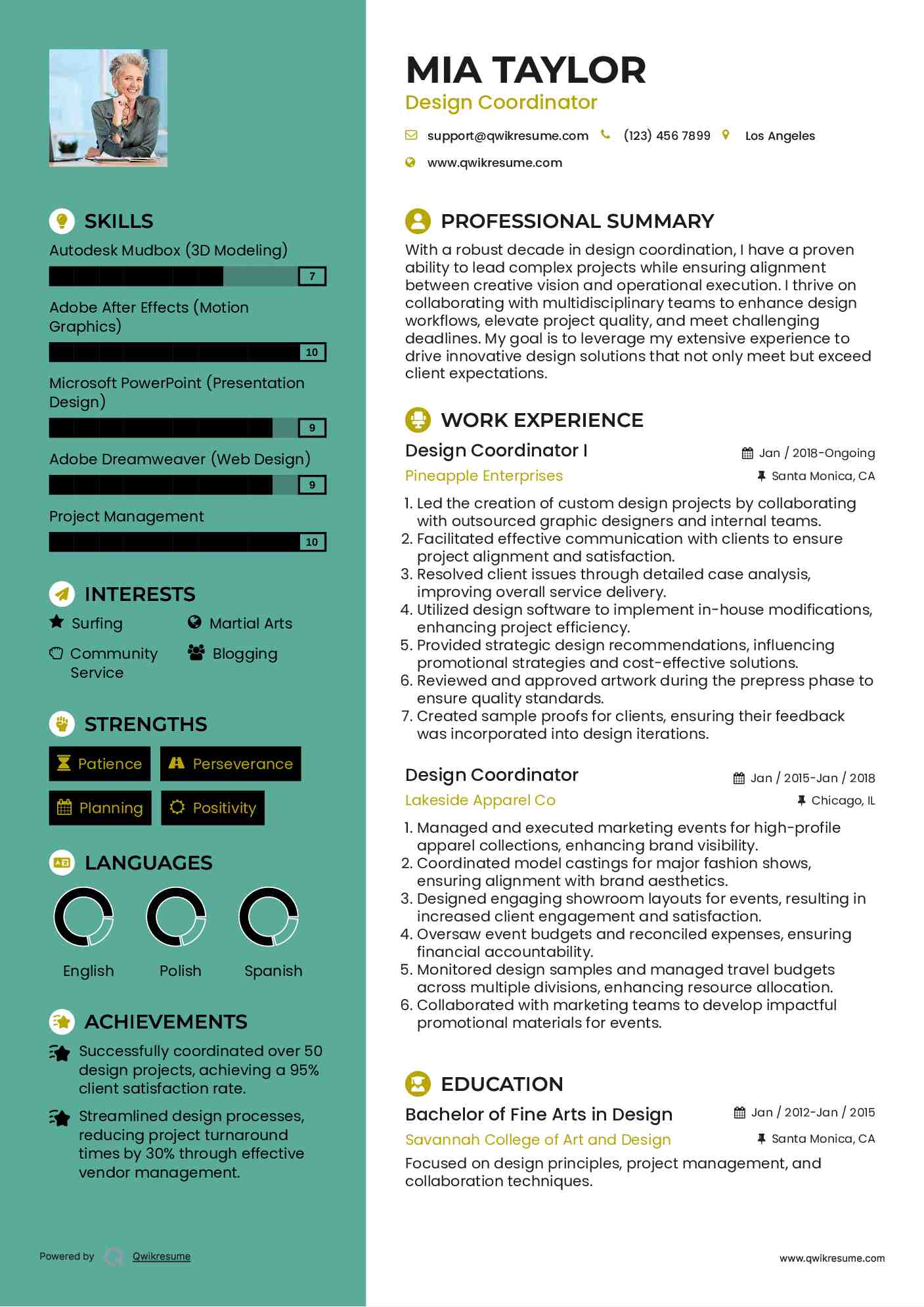 Design Coordinator I Resume Model