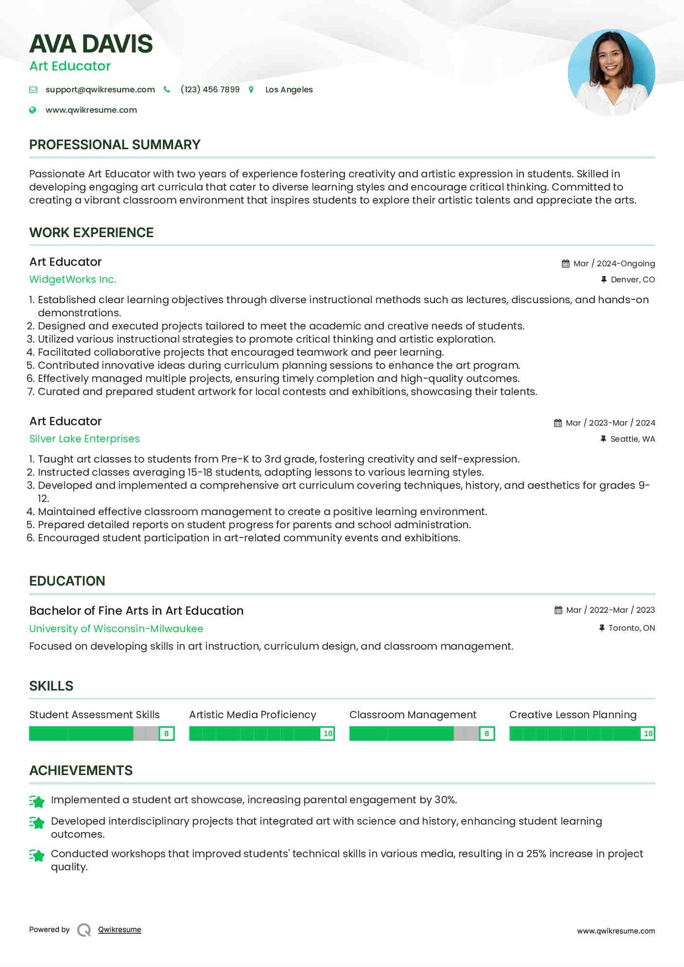 Art Educator Resume Format