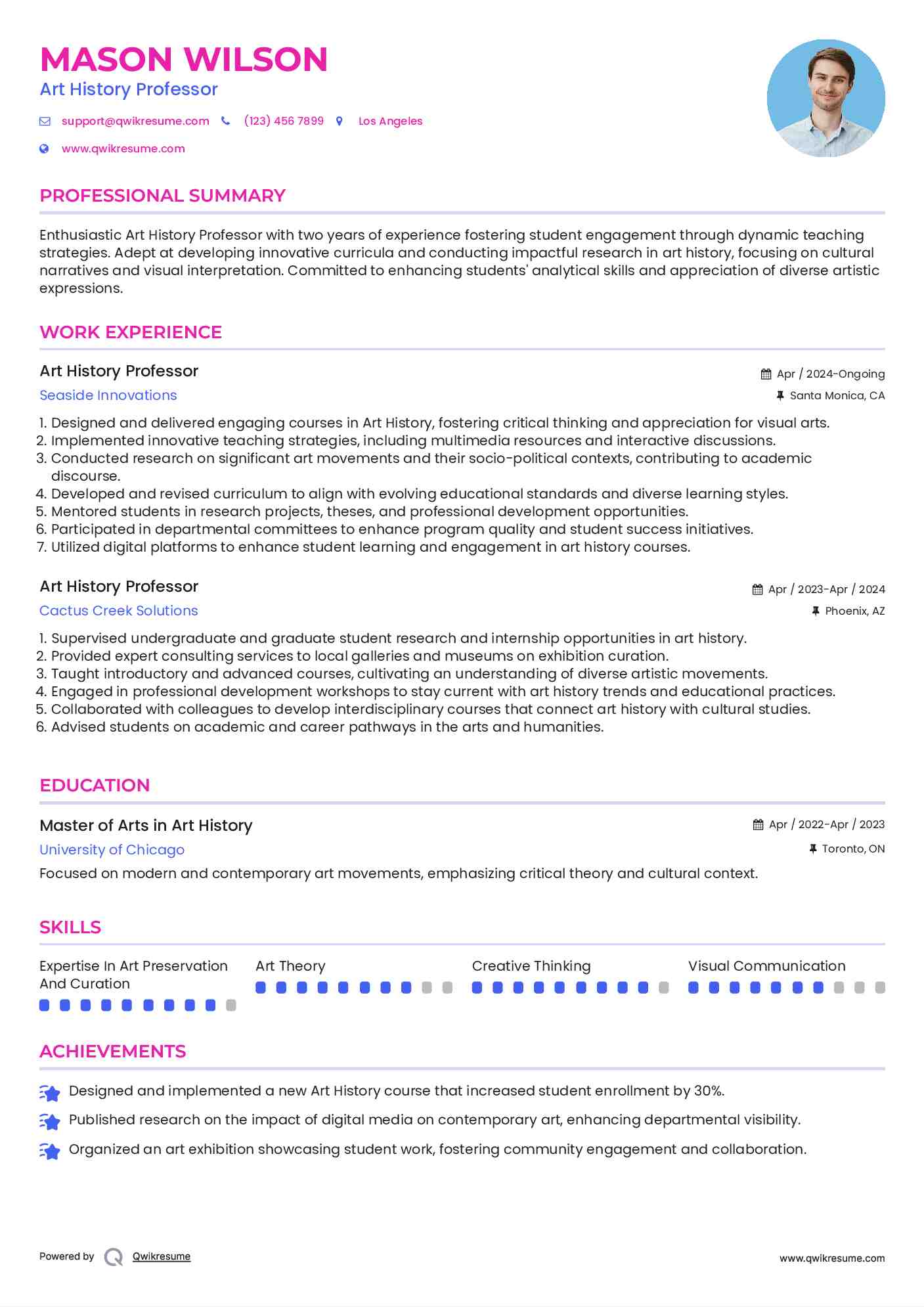 Art History Professor Resume Template