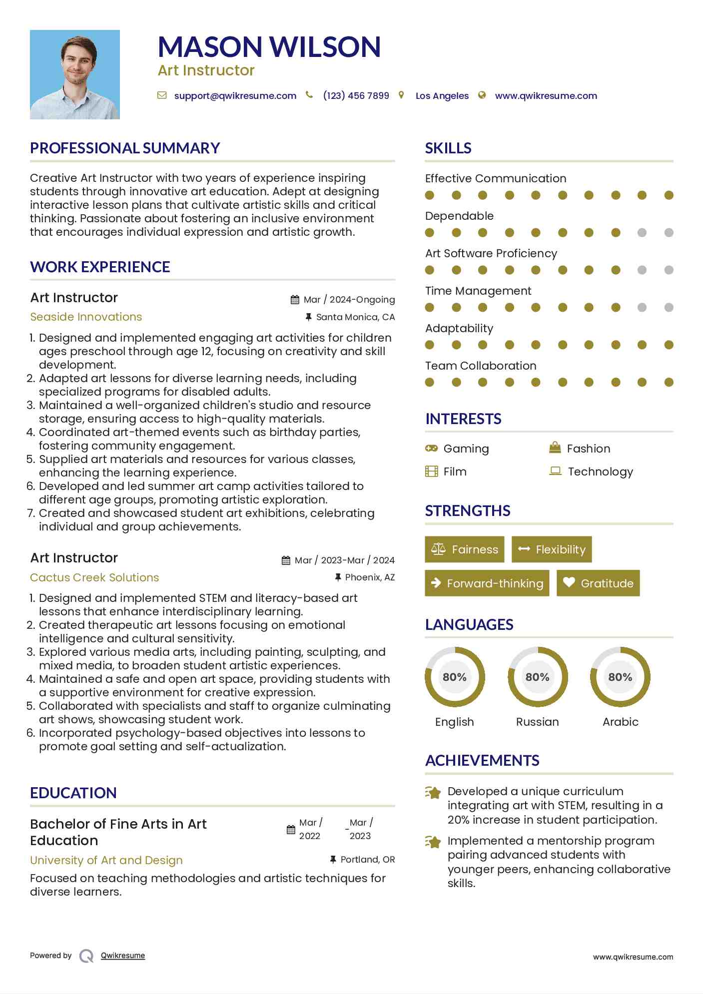 10 Art Instructor Resume Samples - Art Instructor 1572341002 Pdf 