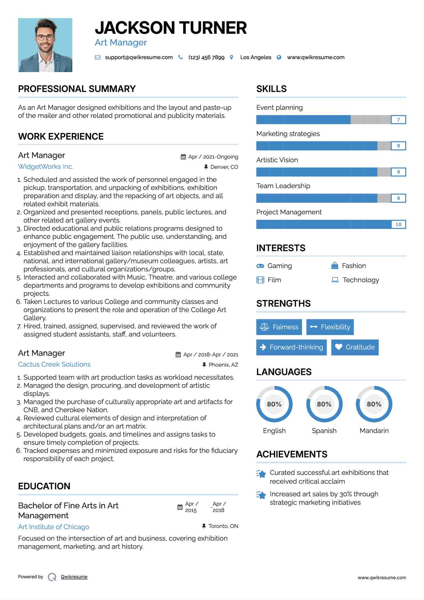 Art Manager Resume Template