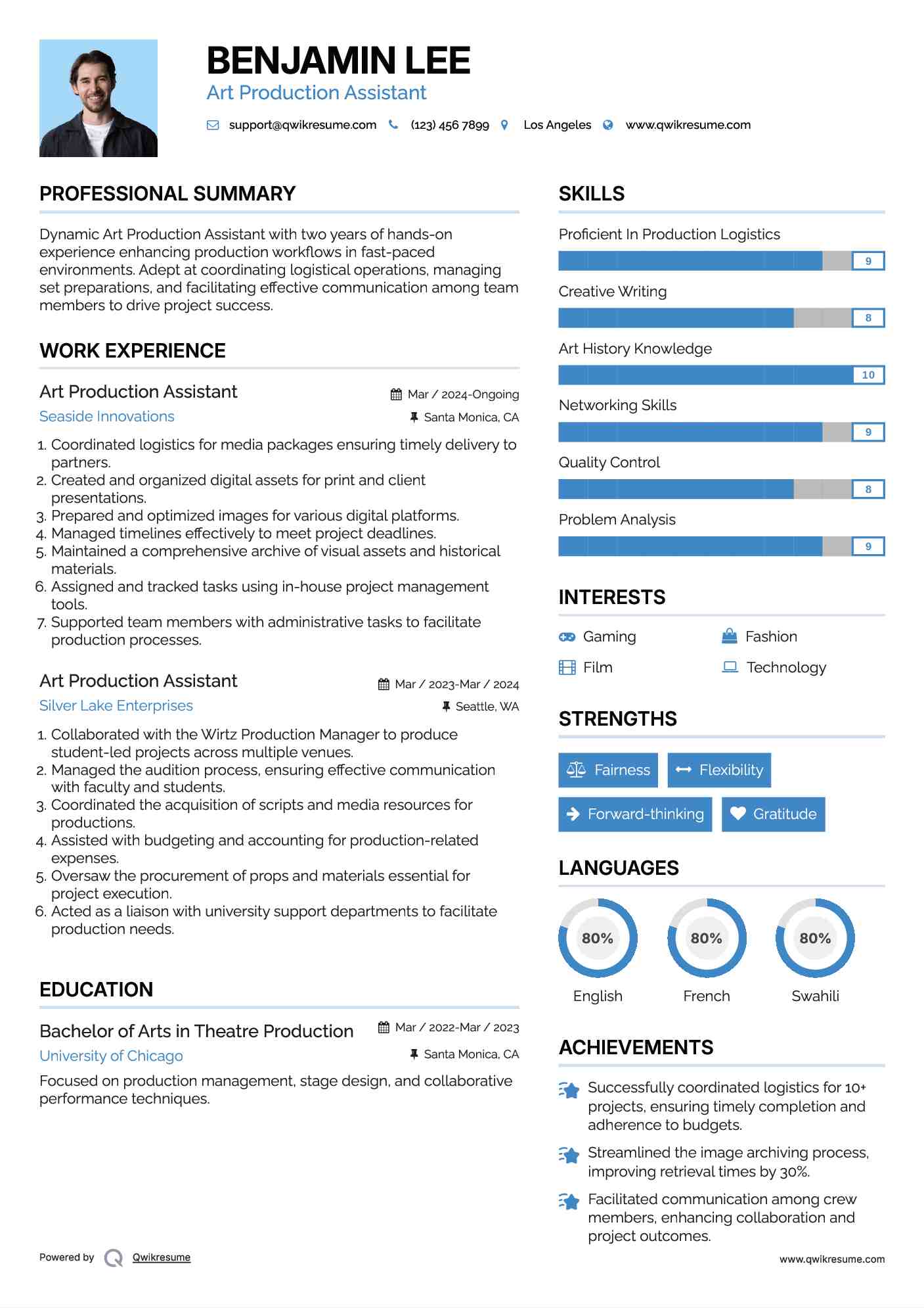 Art Production Assistant Resume Format