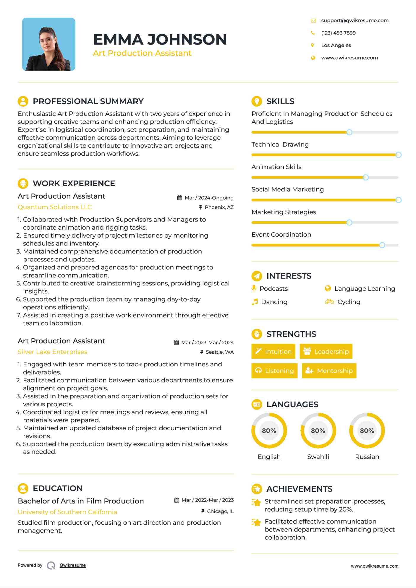 Art Production Assistant Resume Format