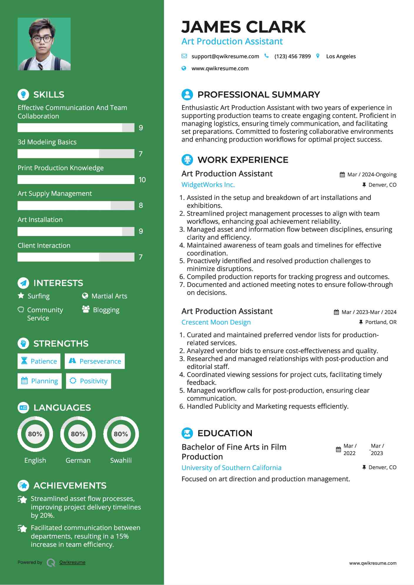 Art Production Assistant Resume Template