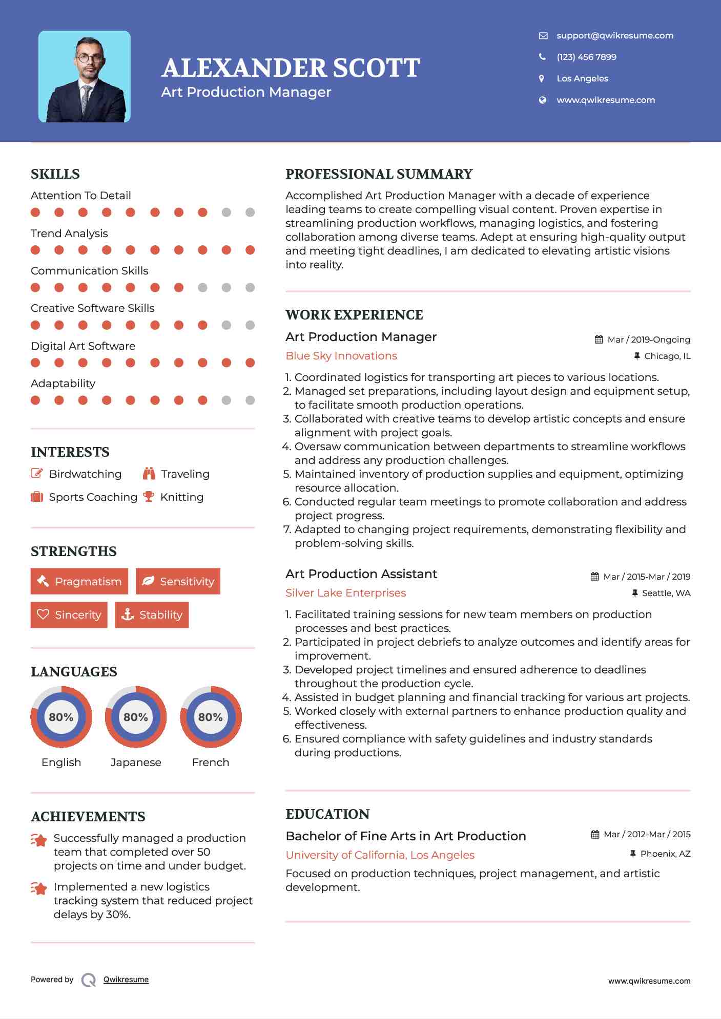 Art Production Manager Resume Template