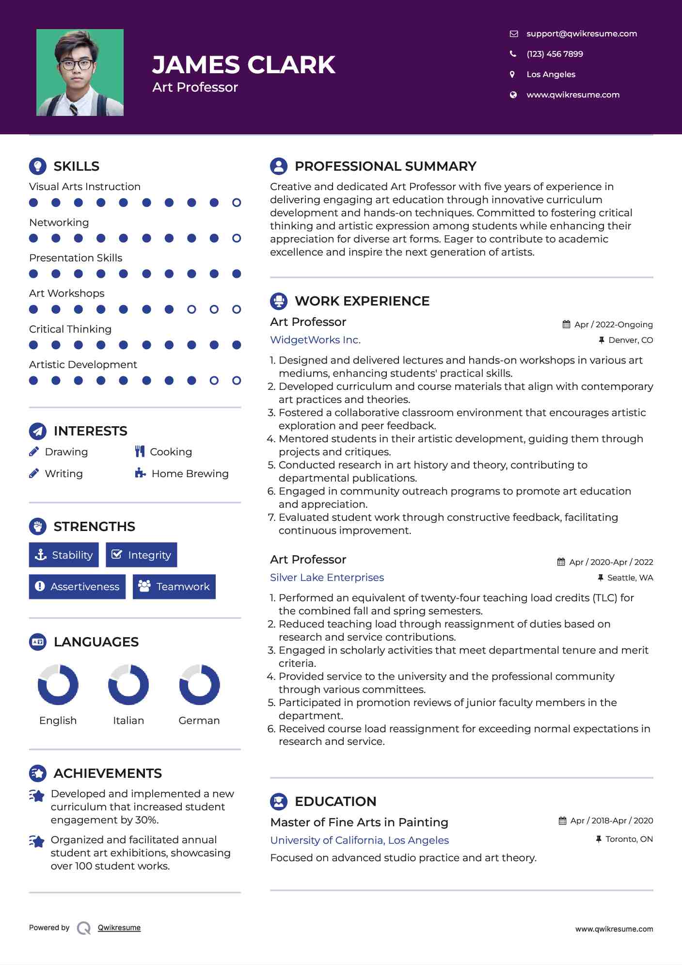 Art Professor Resume Model