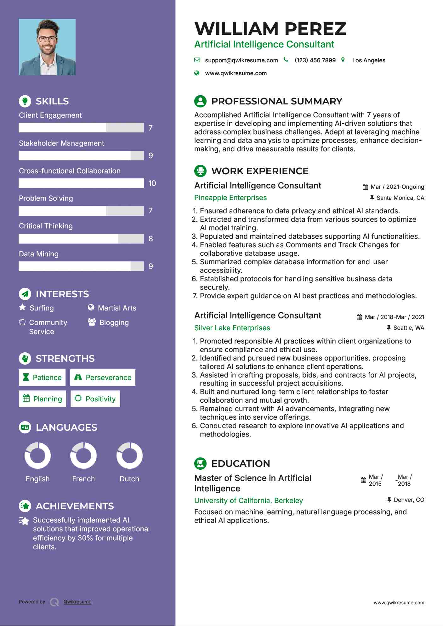 Artificial Intelligence Consultant Resume Format