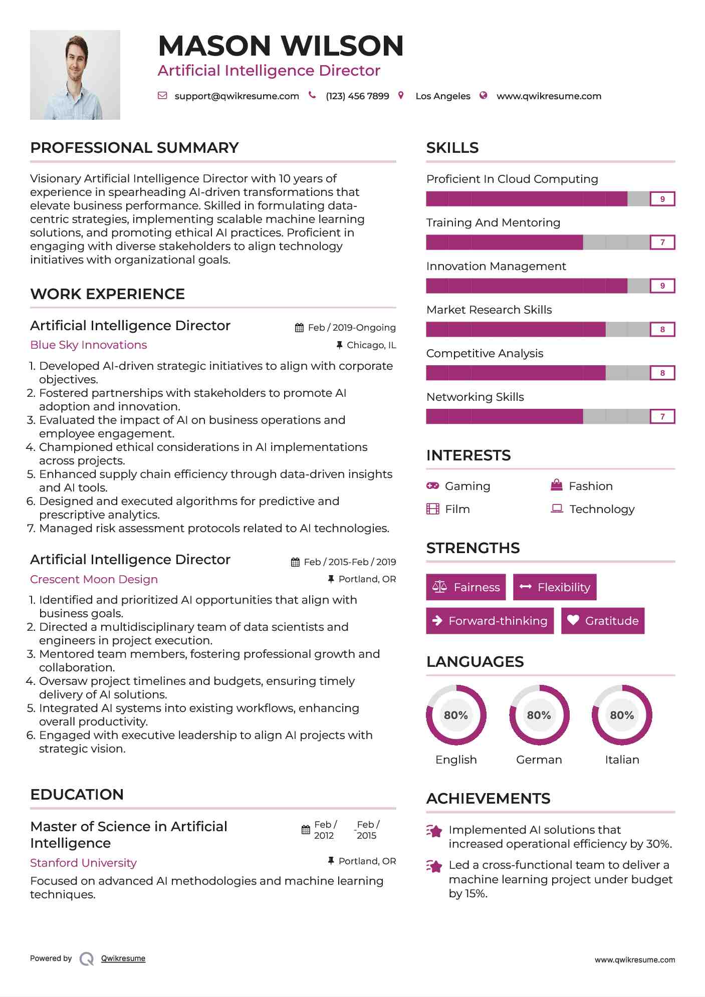 Artificial Intelligence Director Resume Template