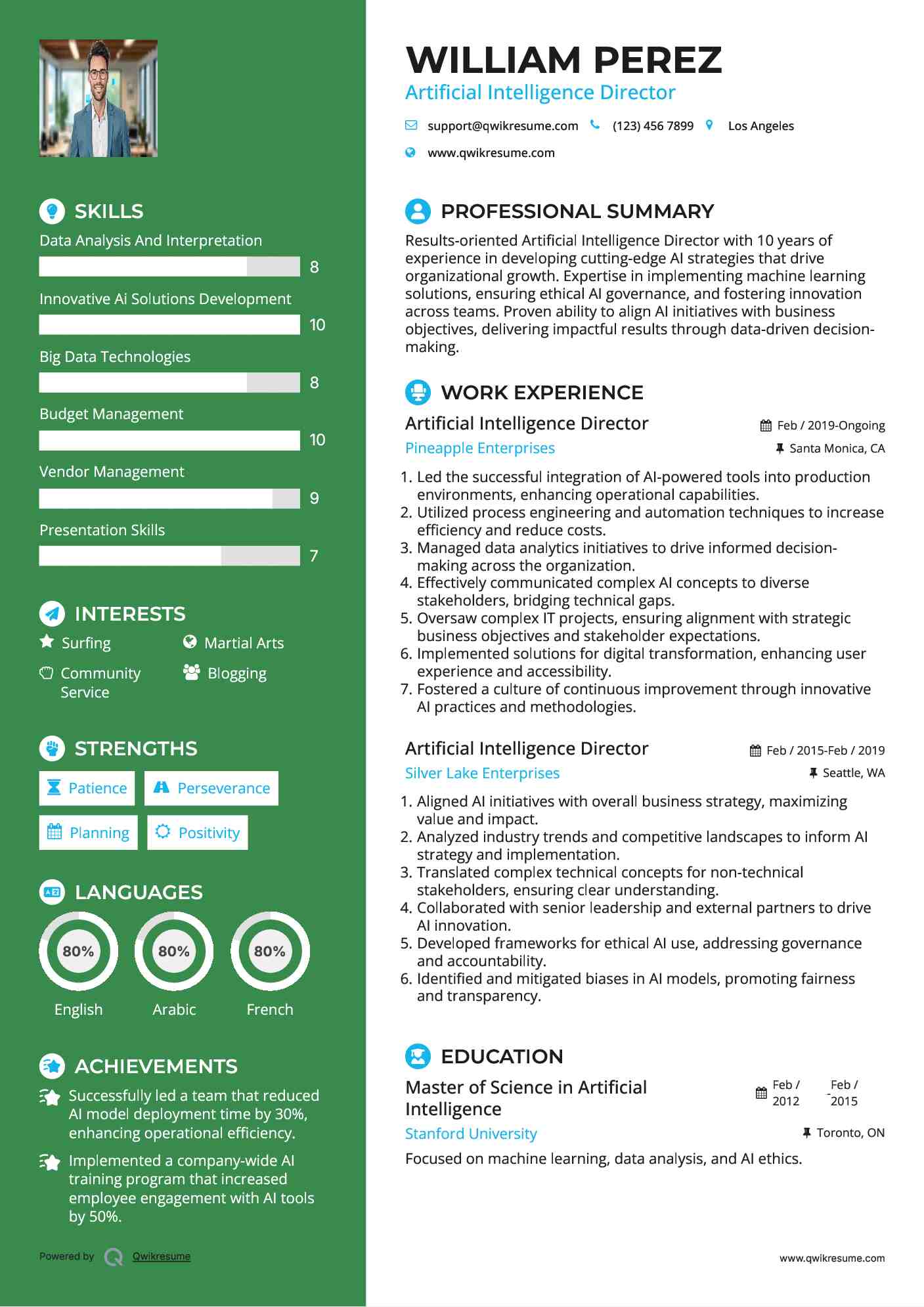 Artificial Intelligence Director Resume Model