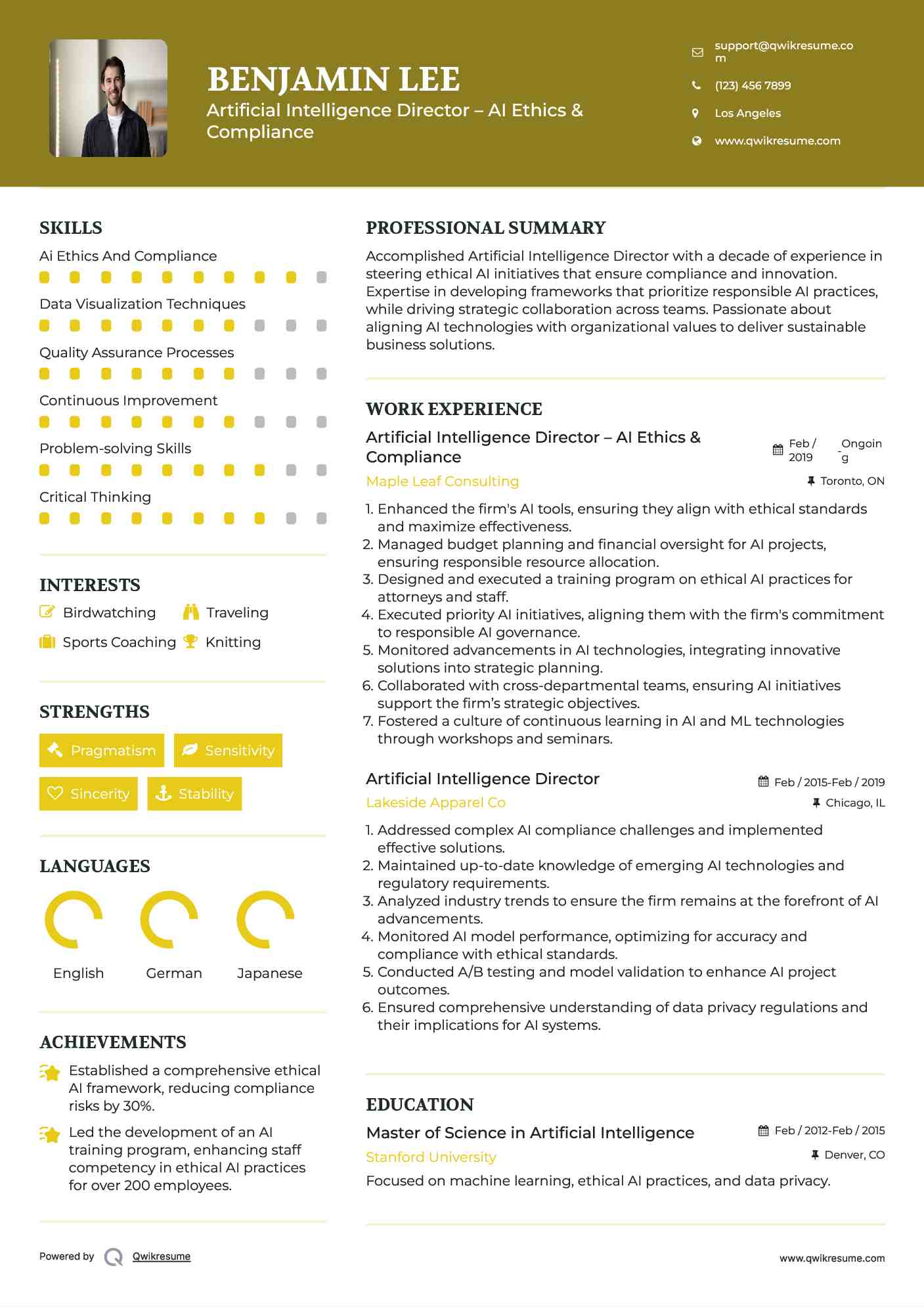 Artificial Intelligence Director – AI Ethics & Compliance Resume Template