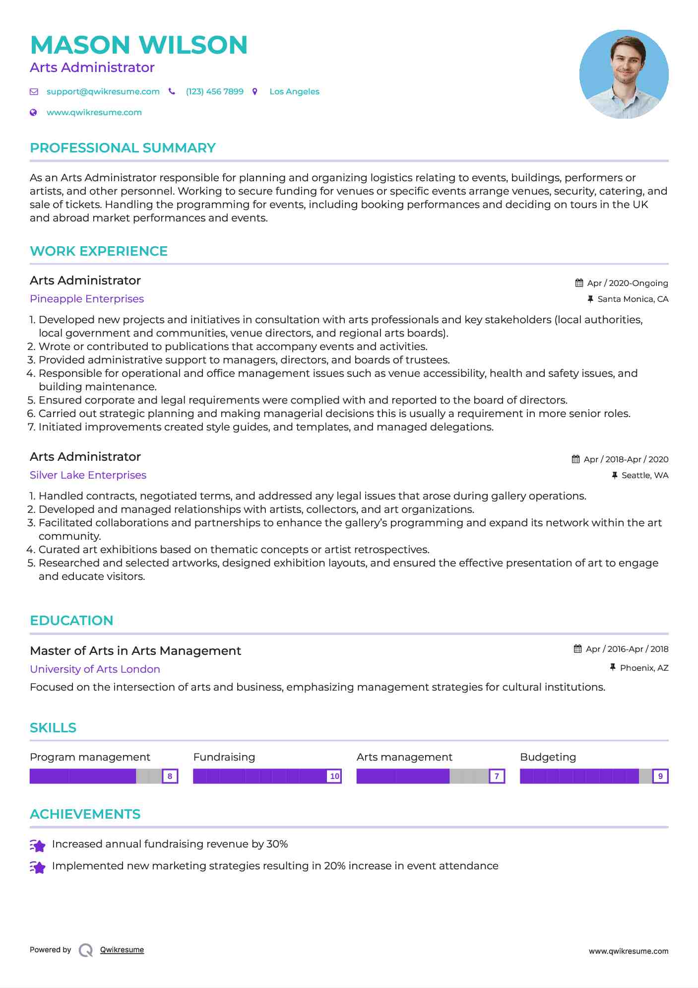 Arts Administrator Resume Format