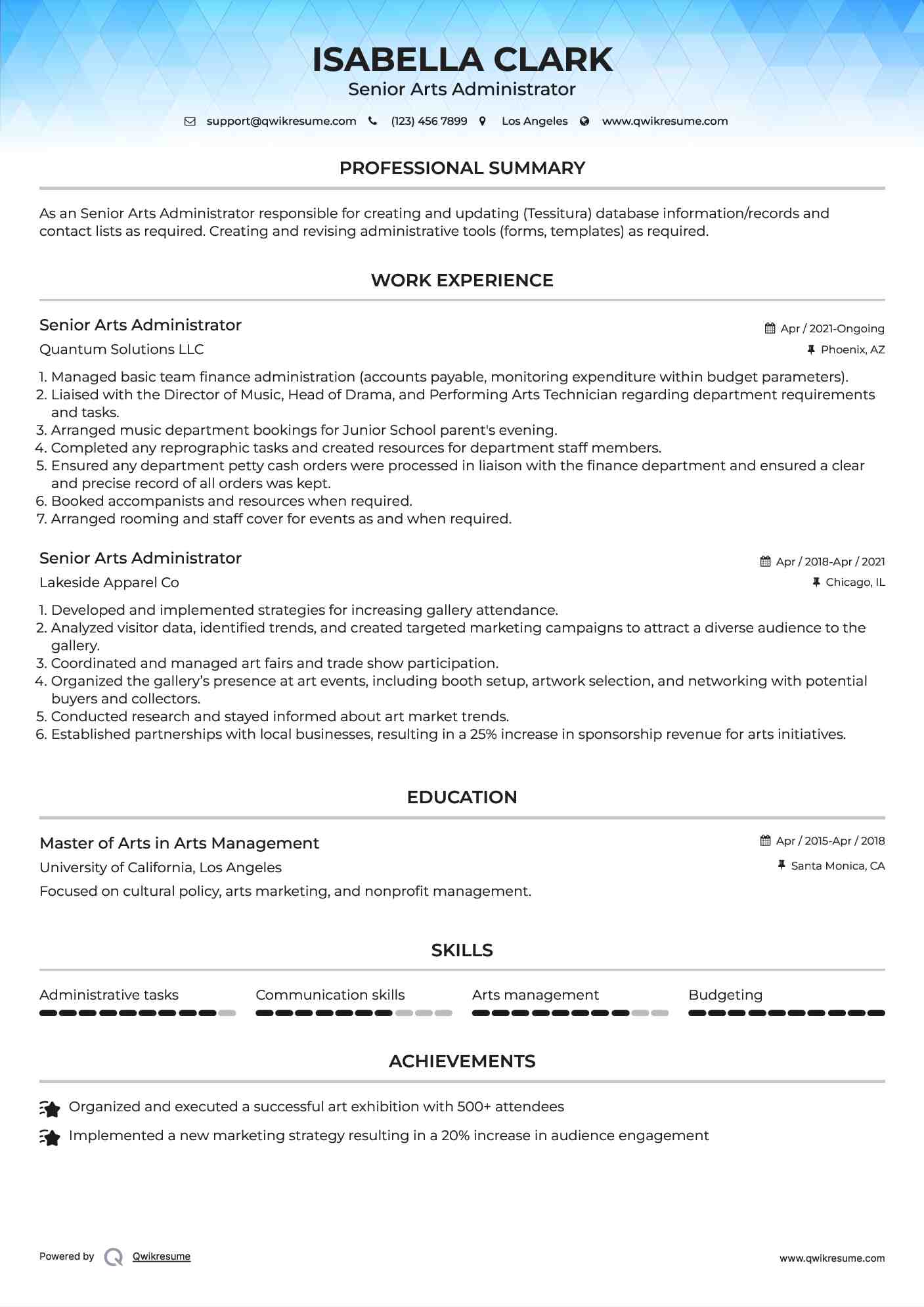 10 Arts Administrator Resume Samples - Arts Administrator 1726224034 Pdf 