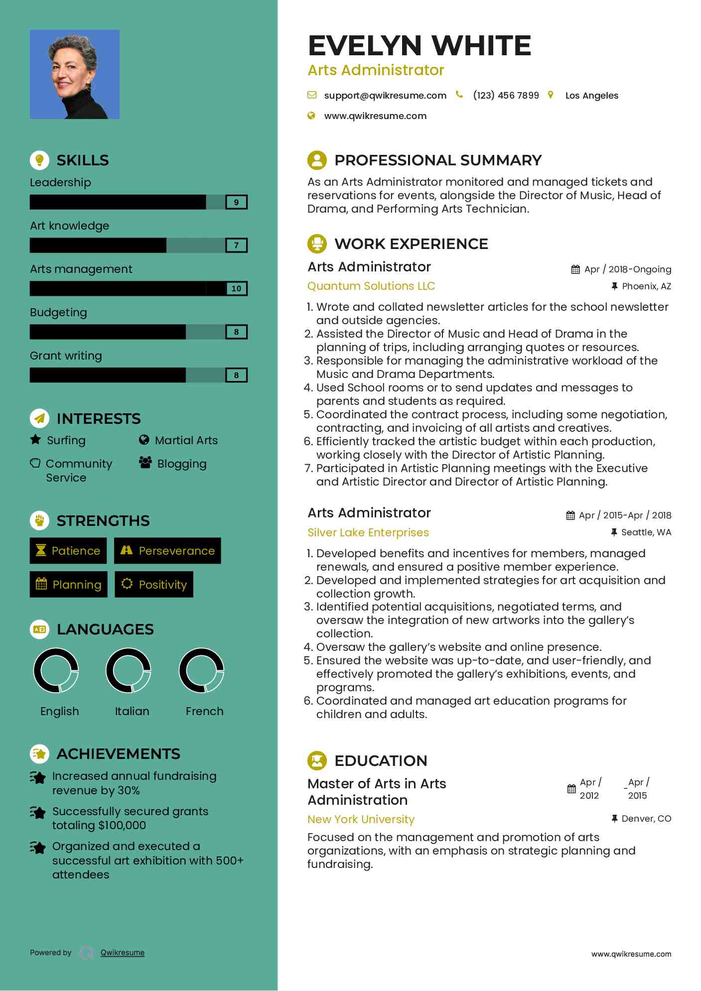  Arts Administrator Resume Template