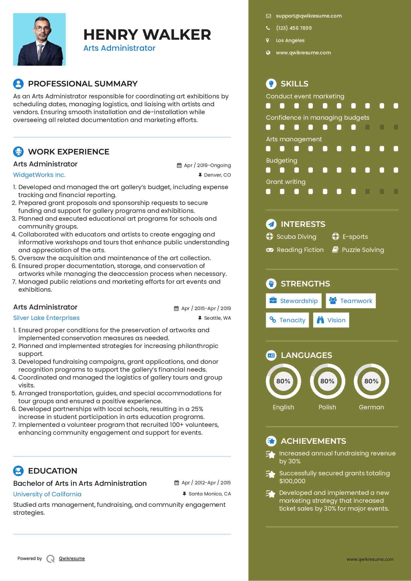  Arts Administrator Resume Model