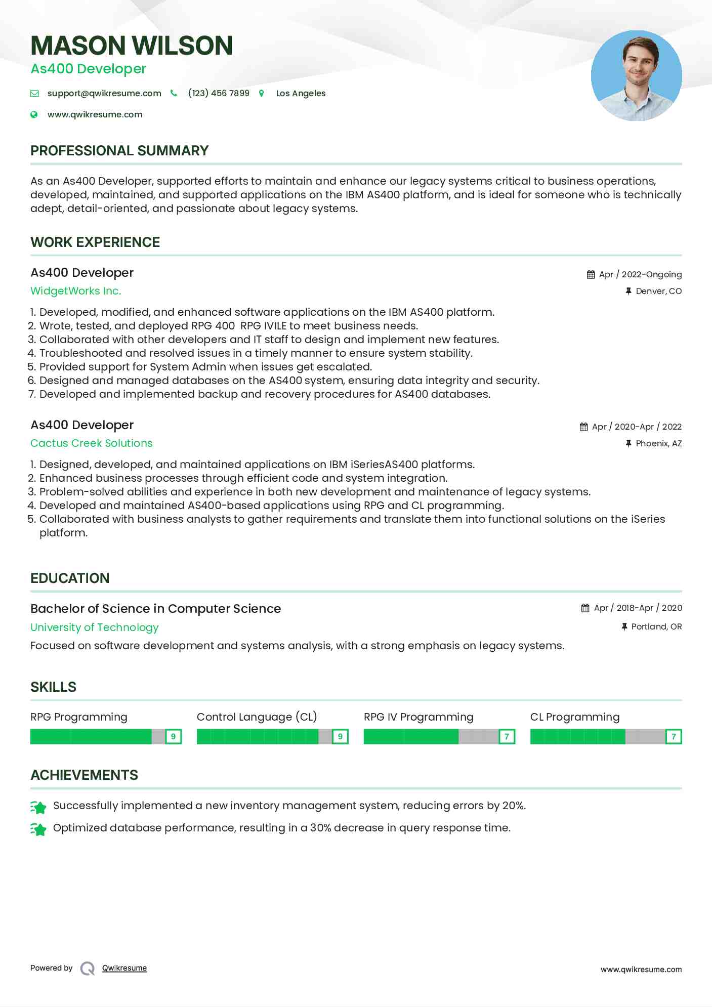As400 Developer Resume Example