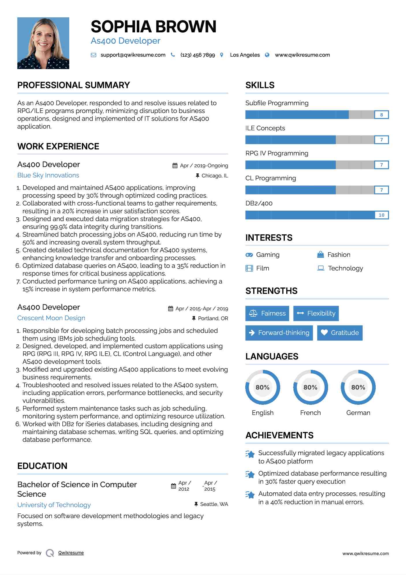 As400 Developer Resume Sample