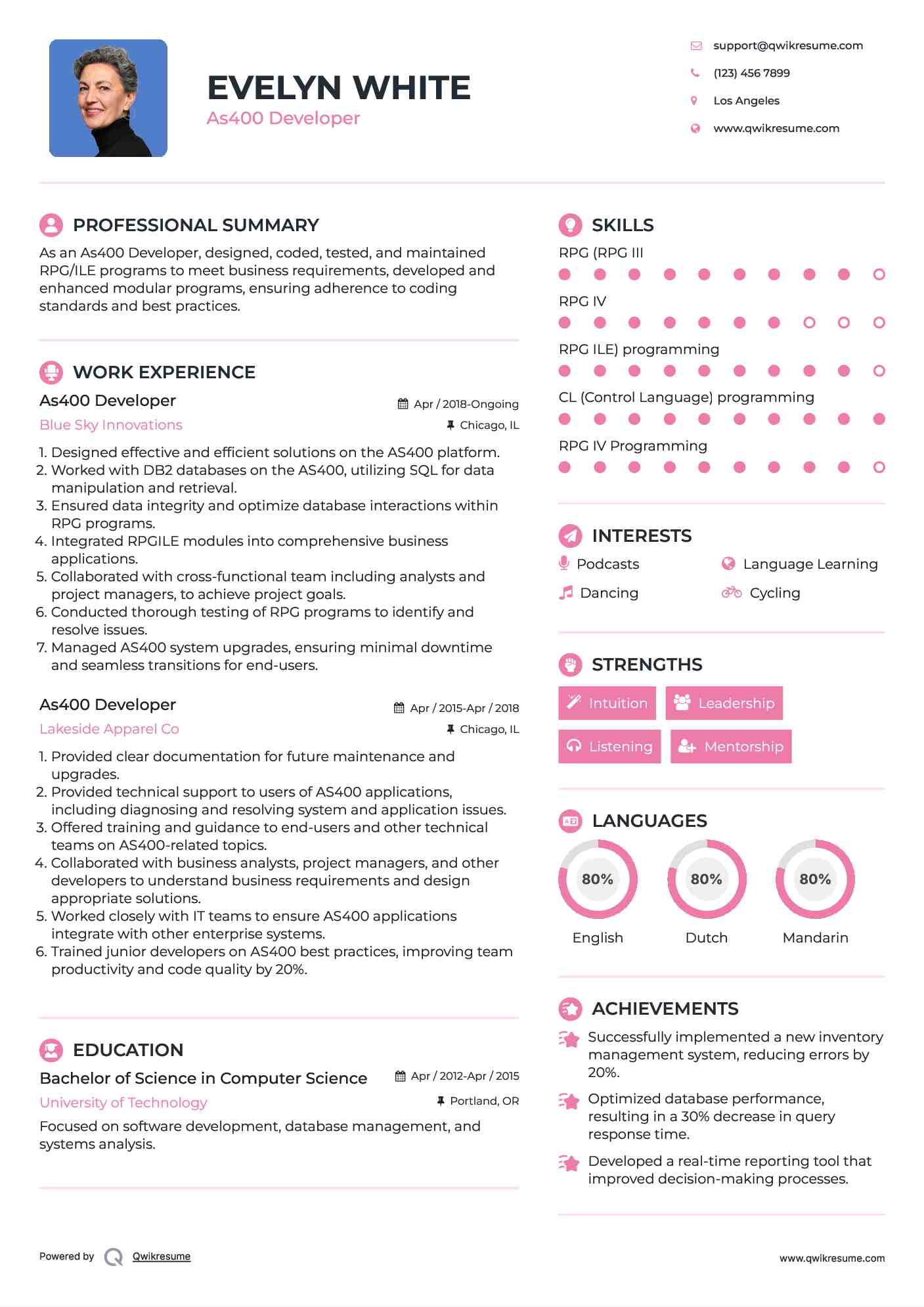 As400 Developer Resume Example