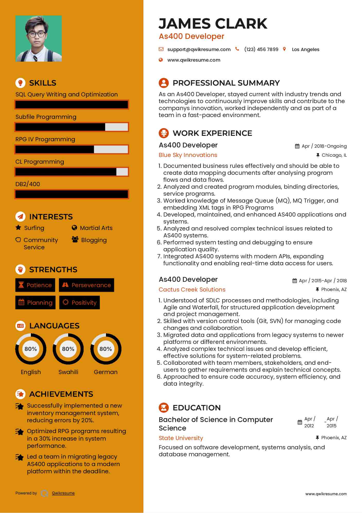 As400 Developer Resume Template