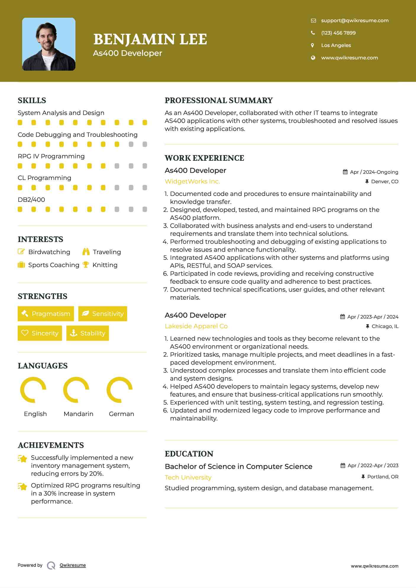 As400 Developer Resume Template