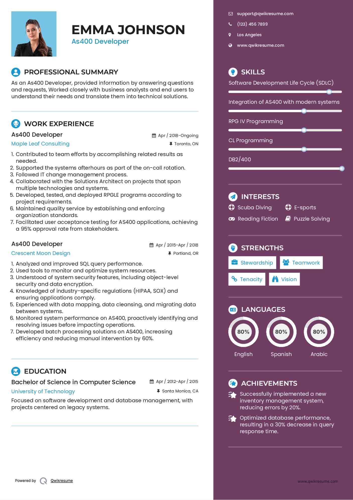 As400 Developer Resume Template