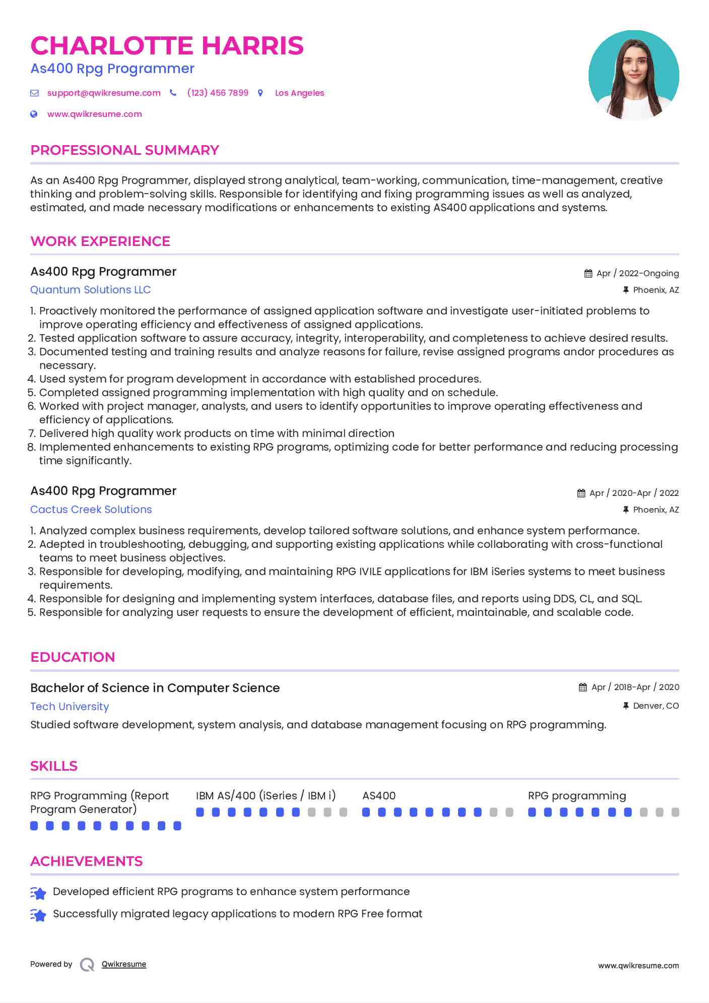 As400 Rpg Programmer Resume Model