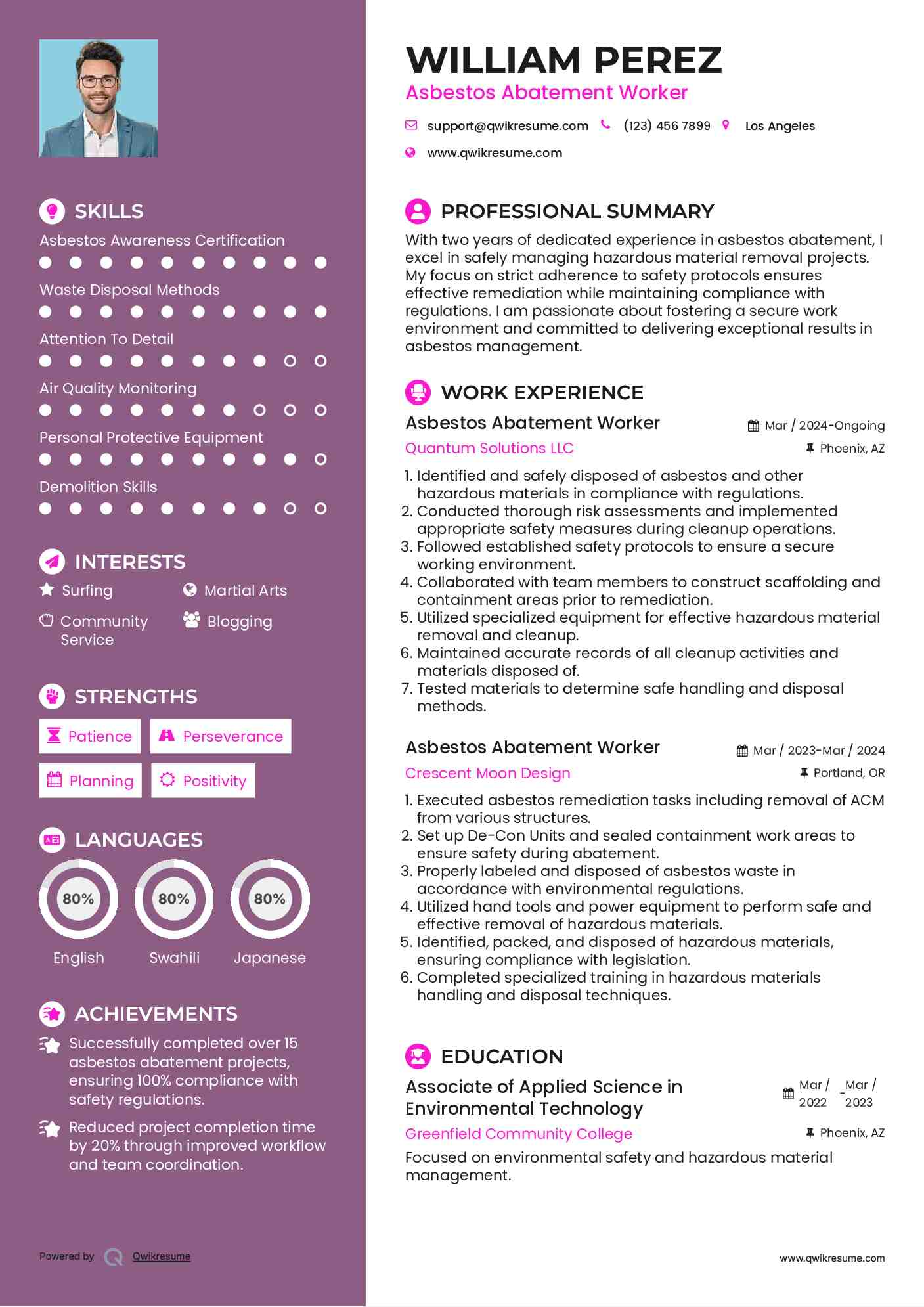 Asbestos Abatement Worker Resume Template