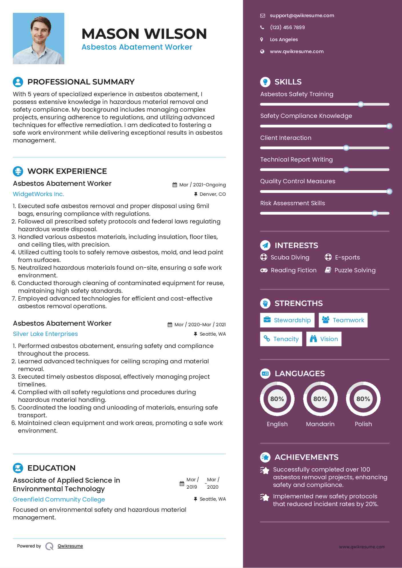 Asbestos Abatement Worker Resume Template
