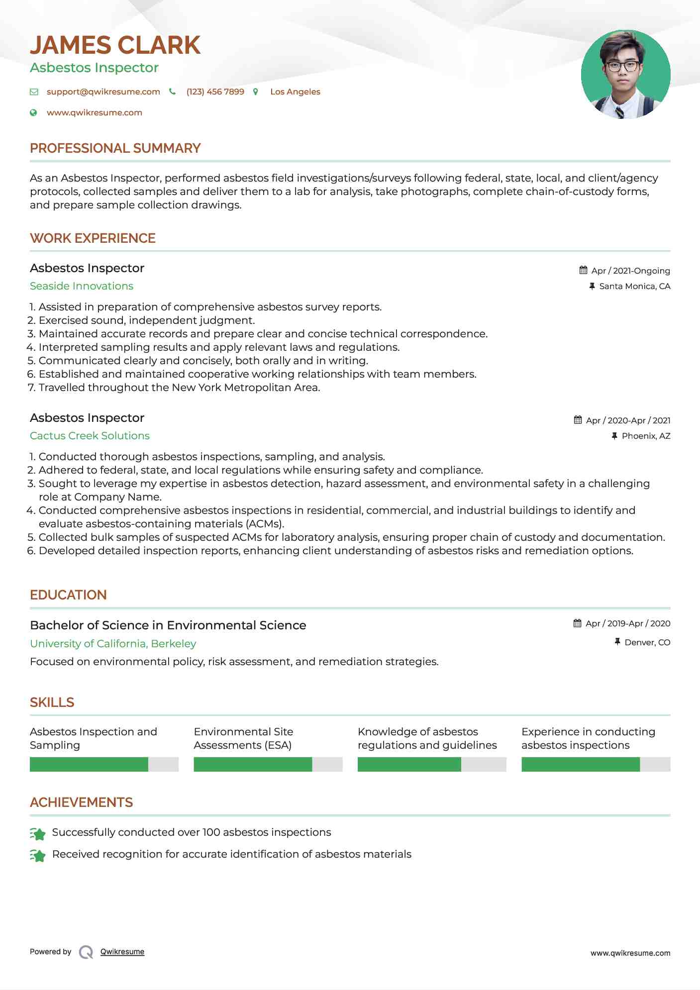 Asbestos Inspector Resume Format