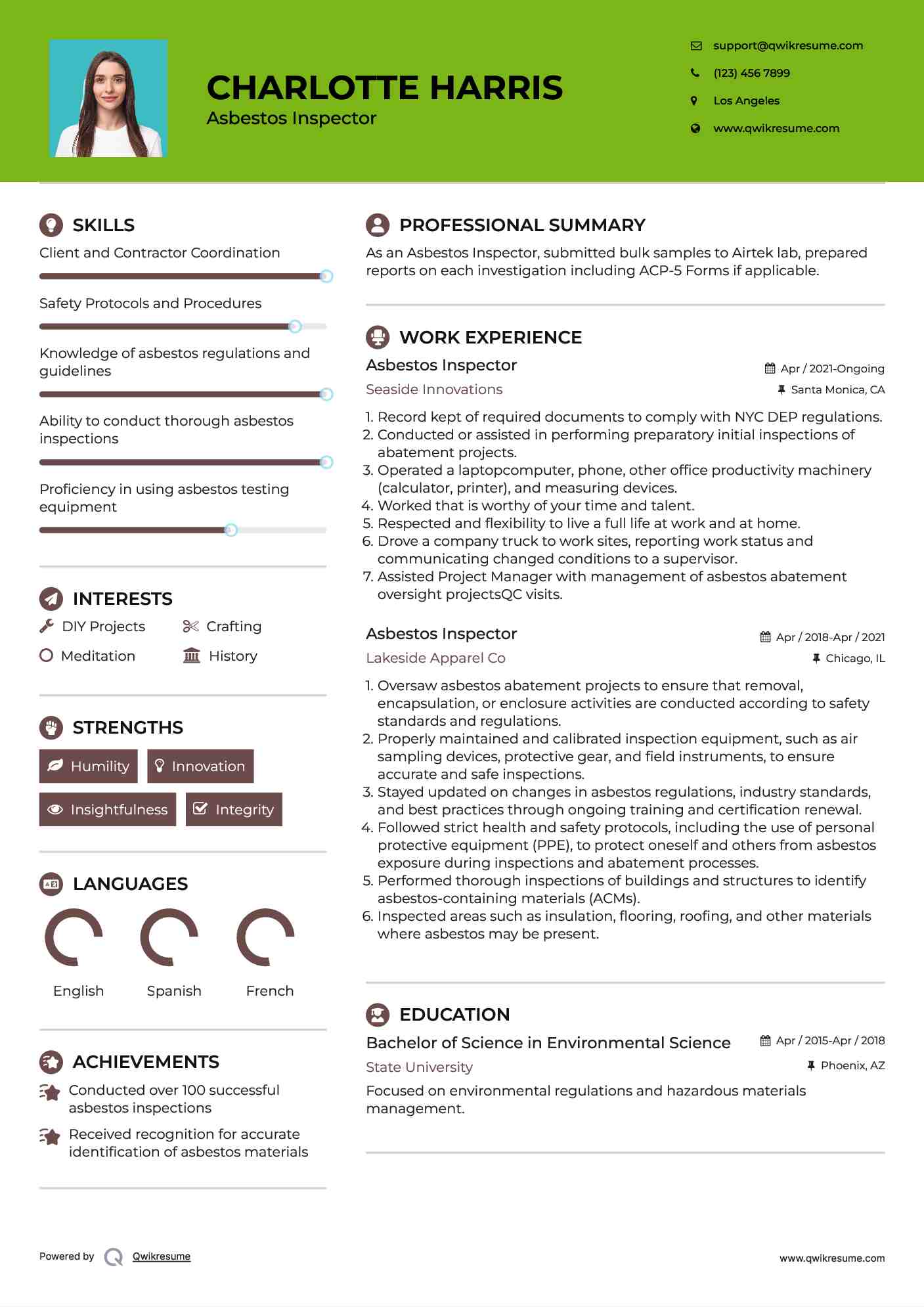 Asbestos Inspector Resume Format