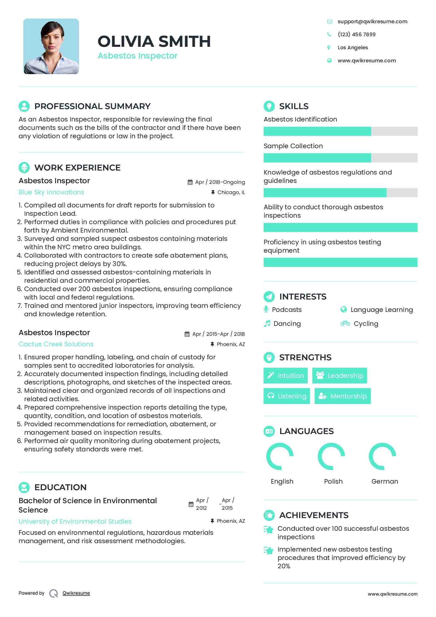 Asbestos Inspector Resume Example