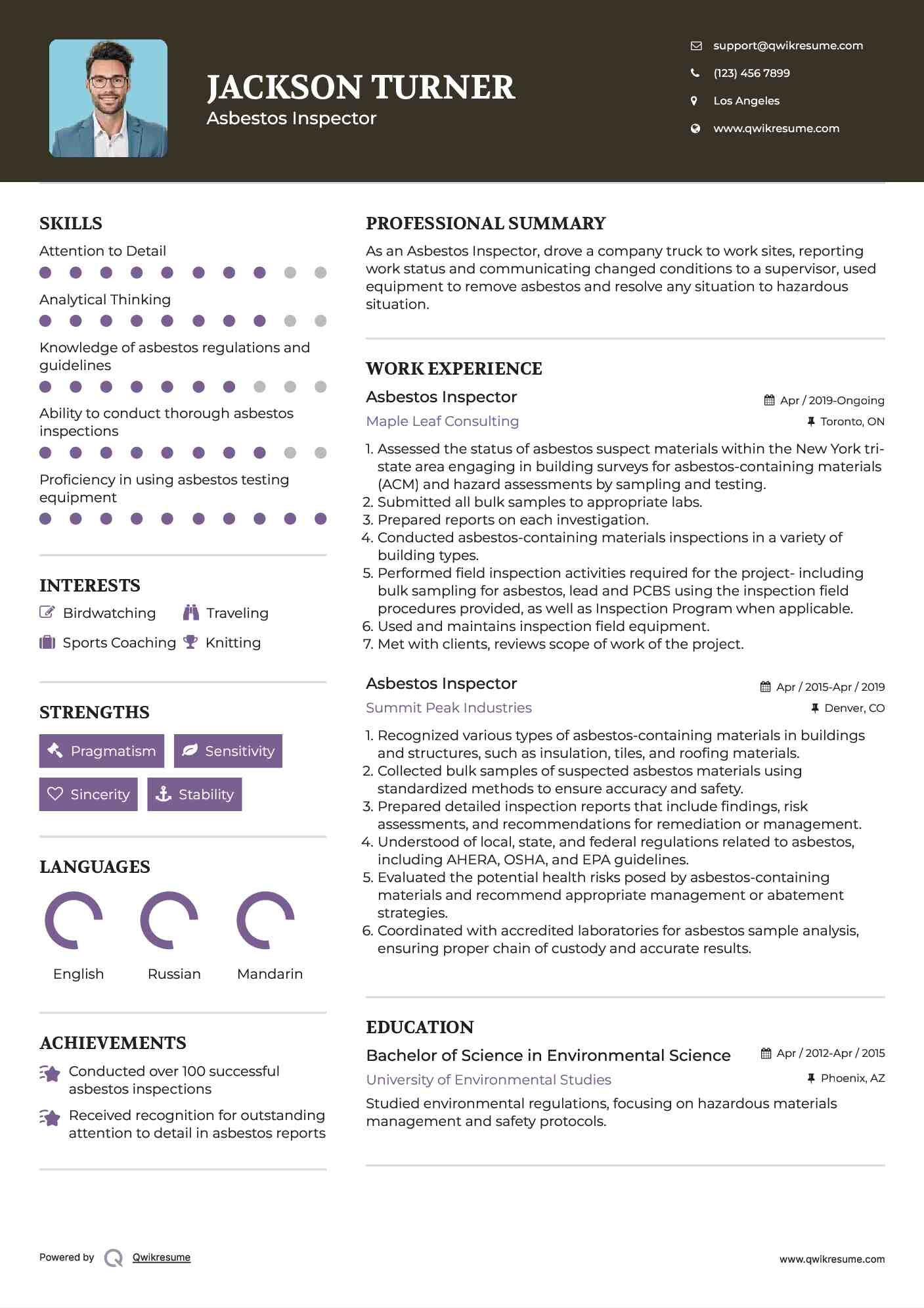Asbestos Inspector Resume Template