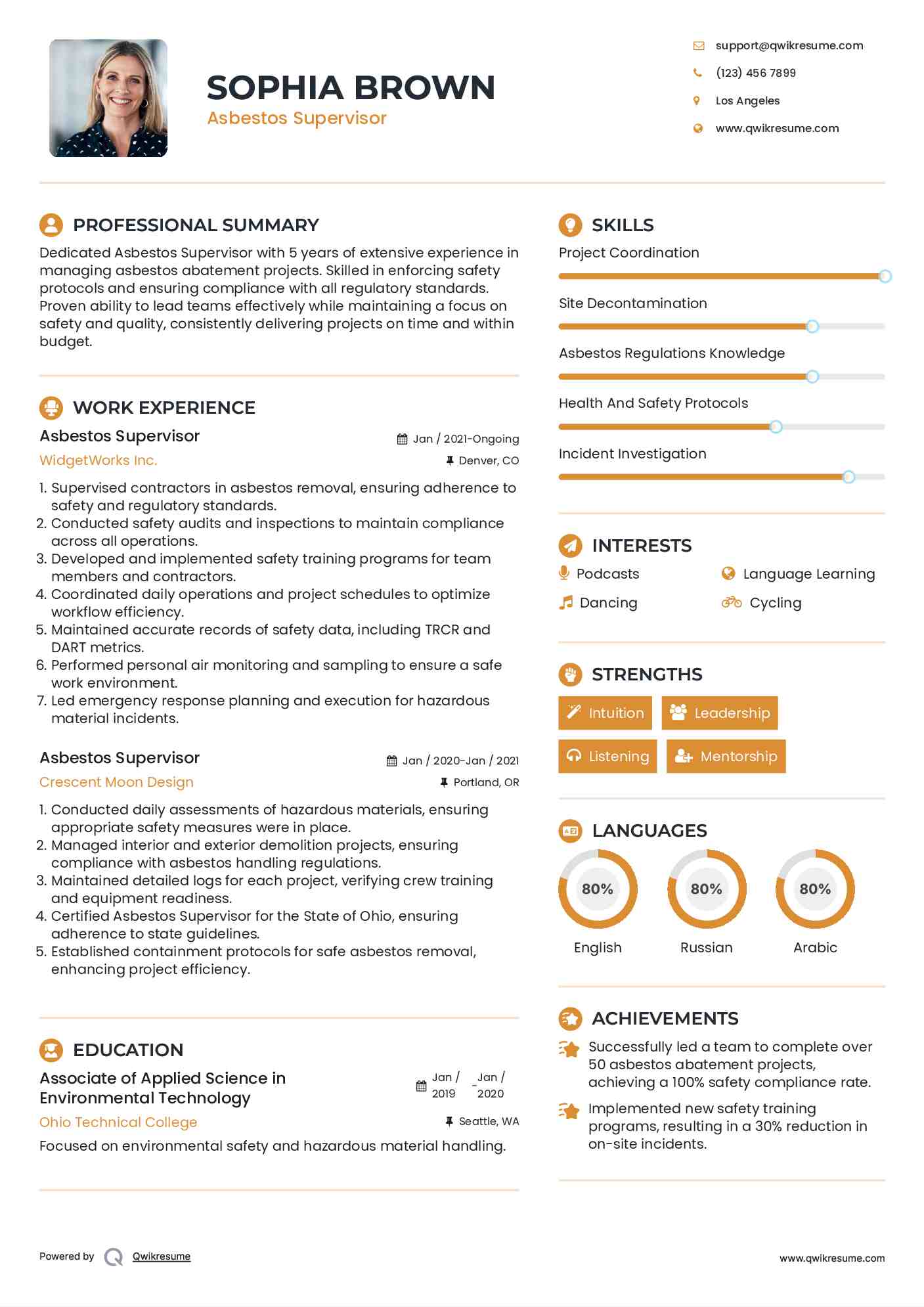 Asbestos Supervisor Resume Format