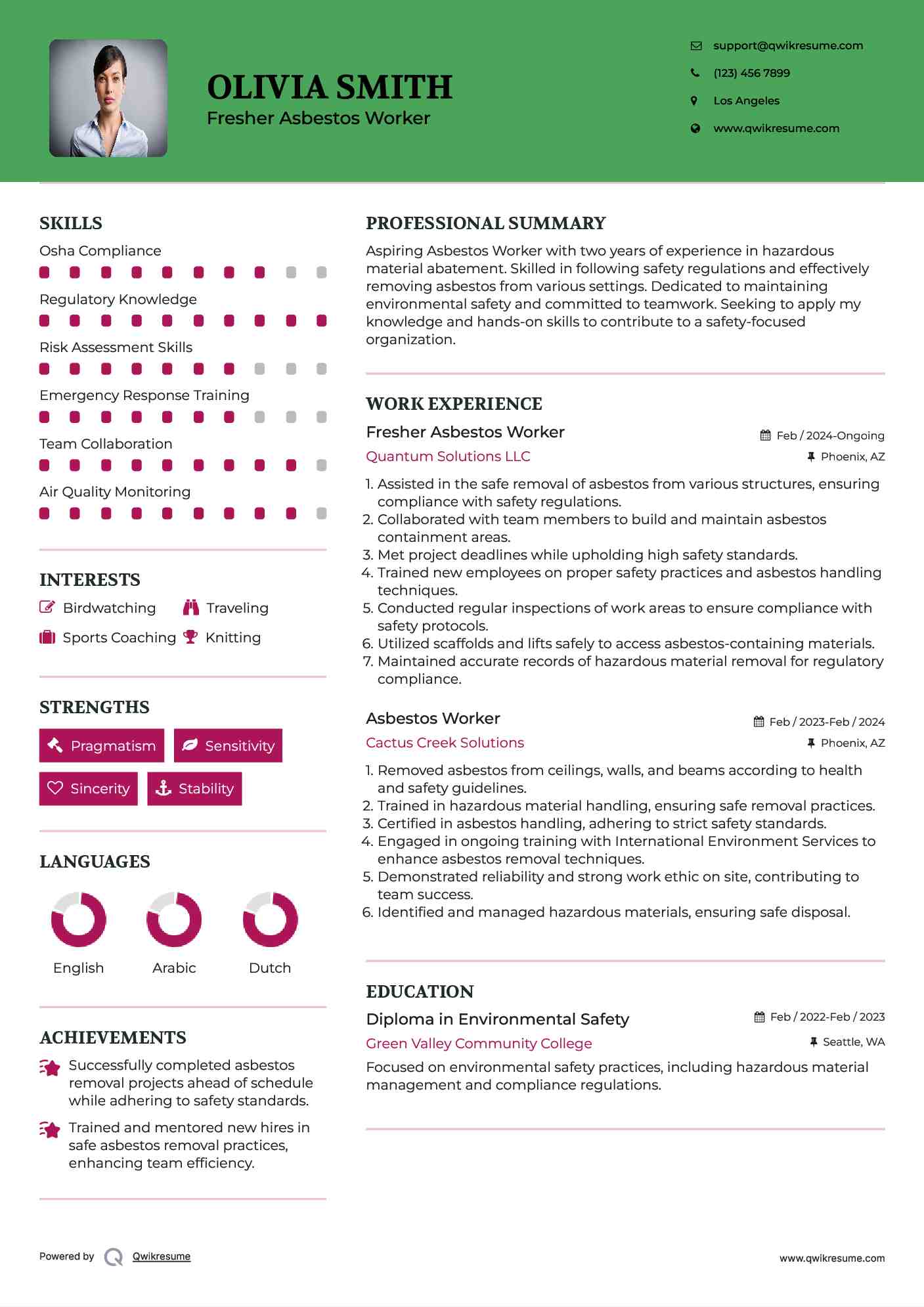 Fresher Asbestos Worker Resume Model