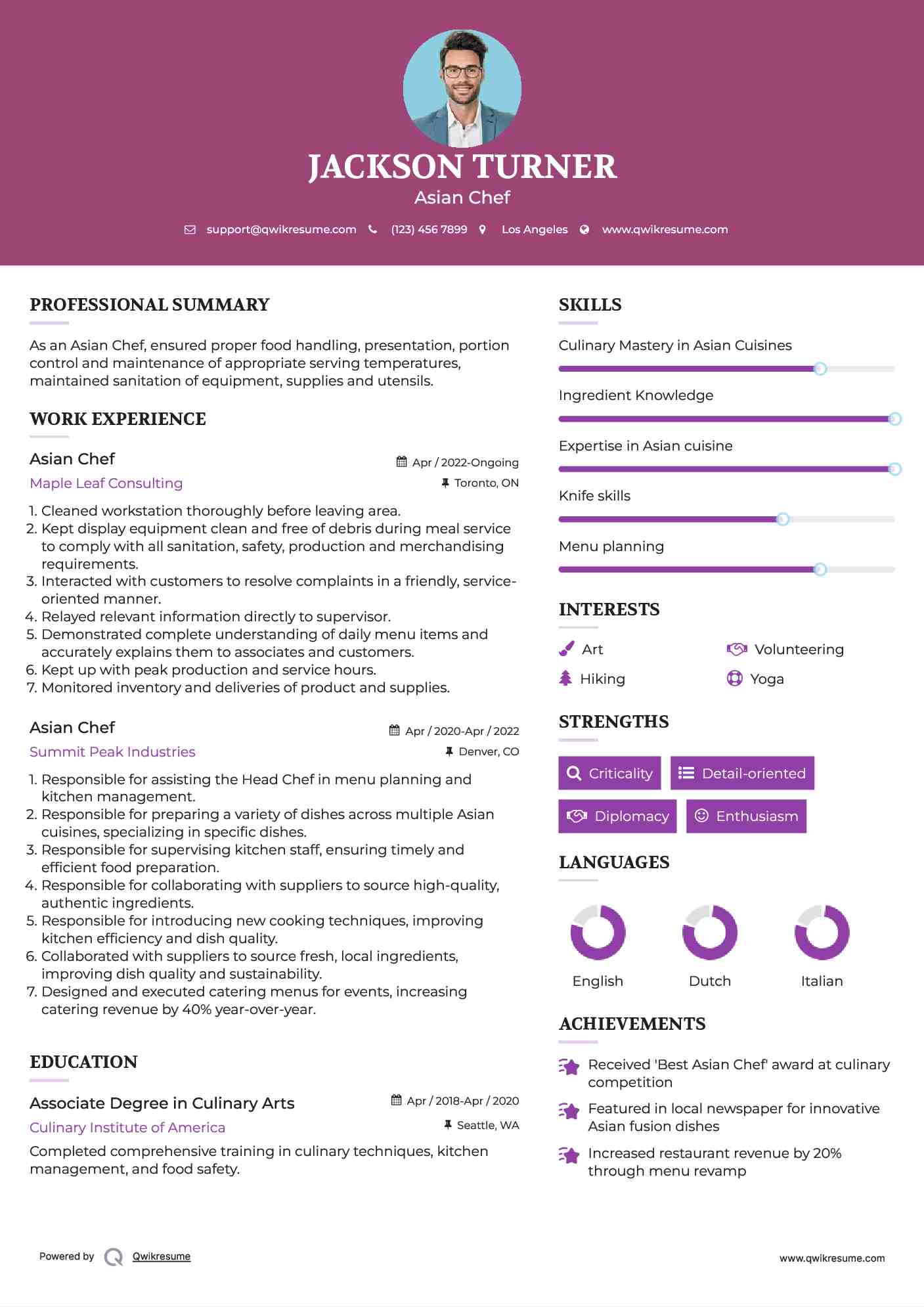 Asian Chef Resume Model