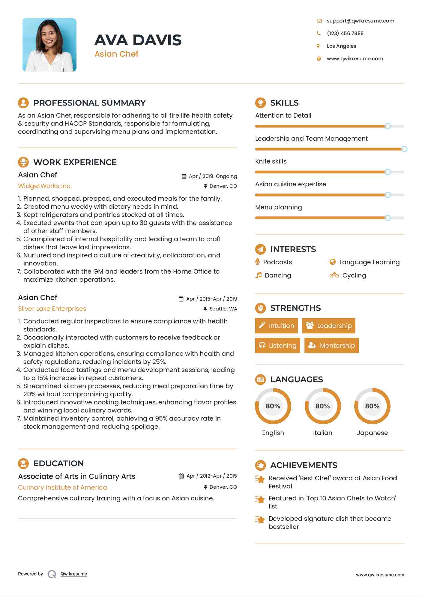 Asian Chef Resume Example