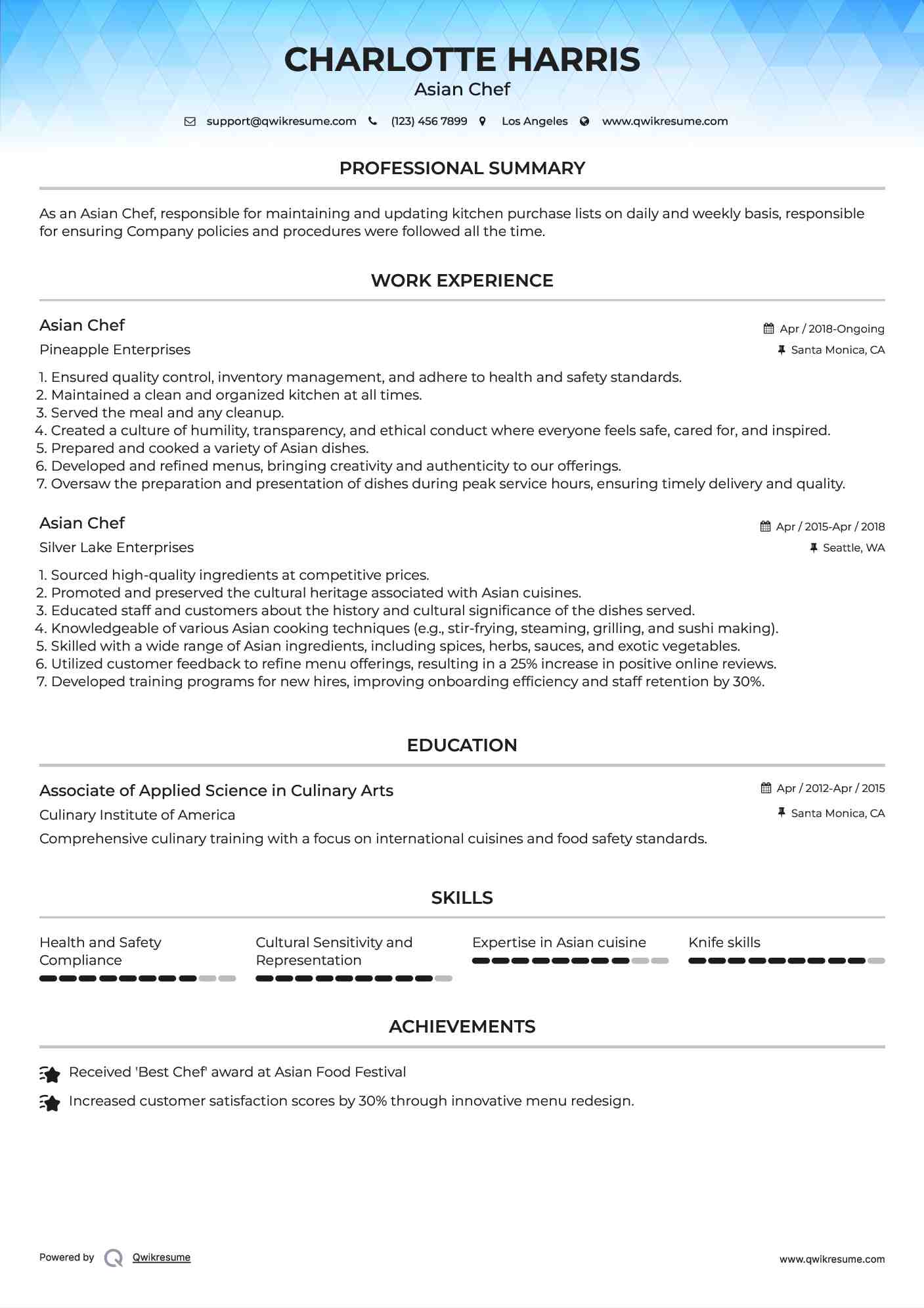 Asian Chef Resume Template