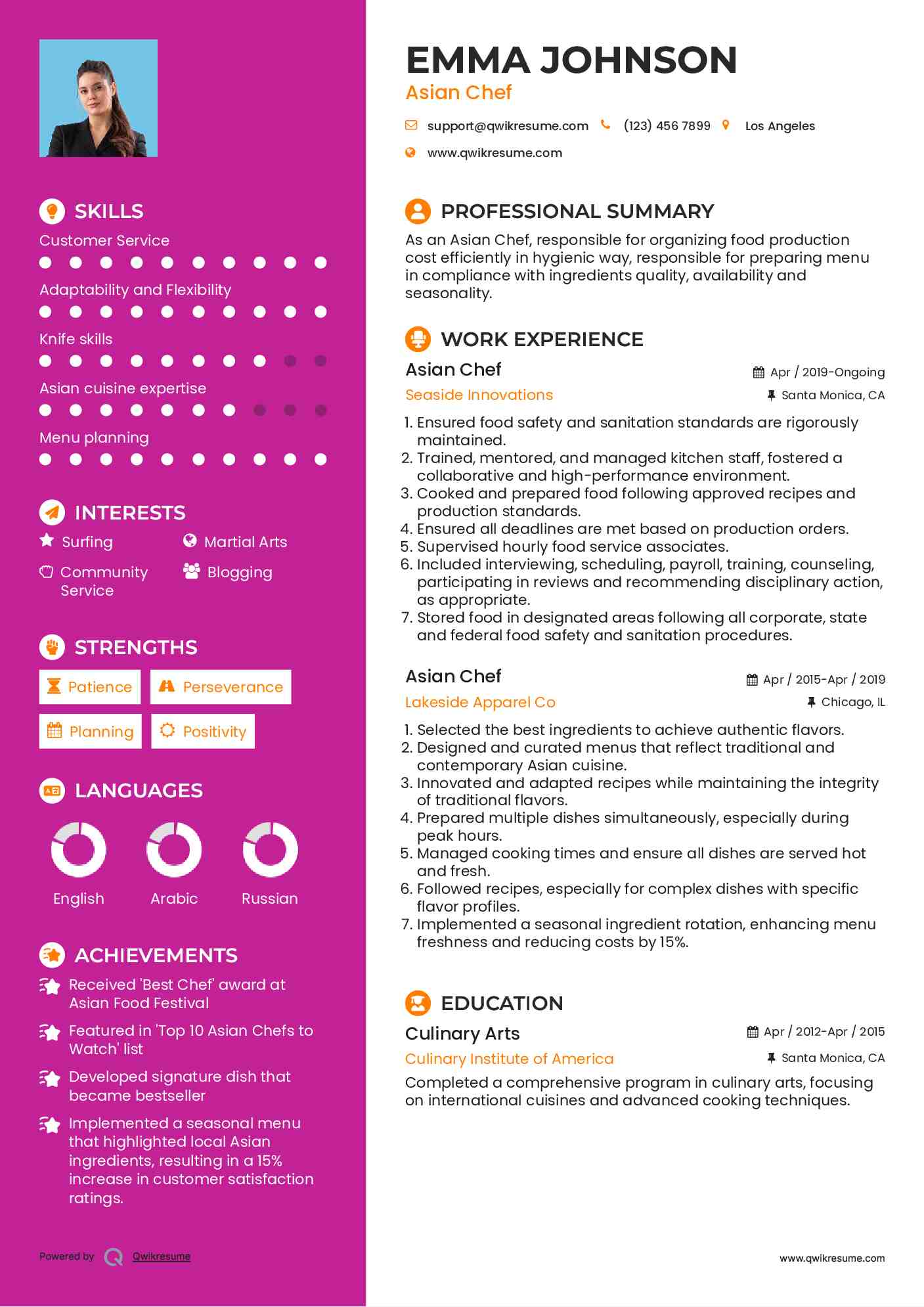 Asian Chef Resume Format