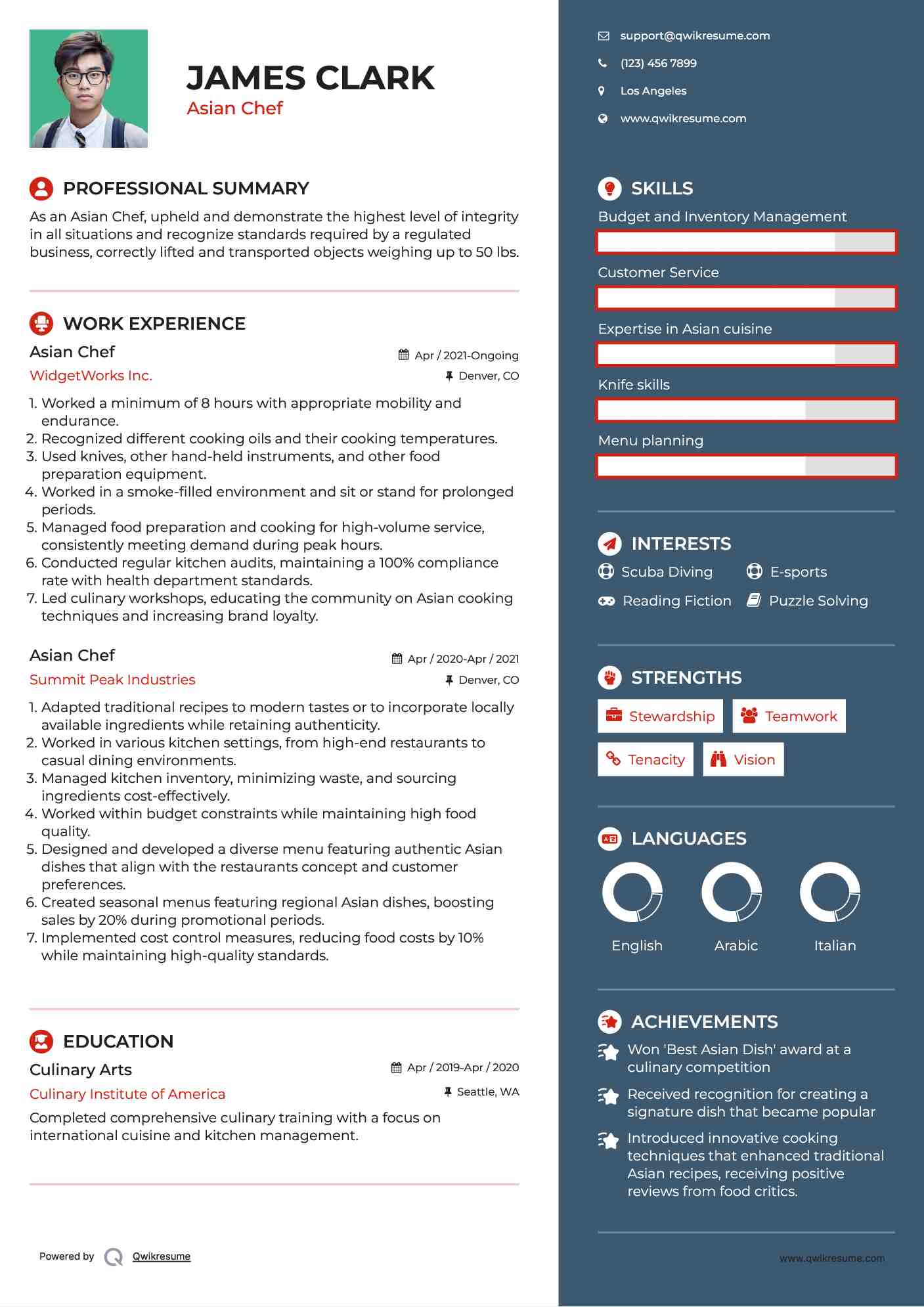 Asian Chef Resume Model