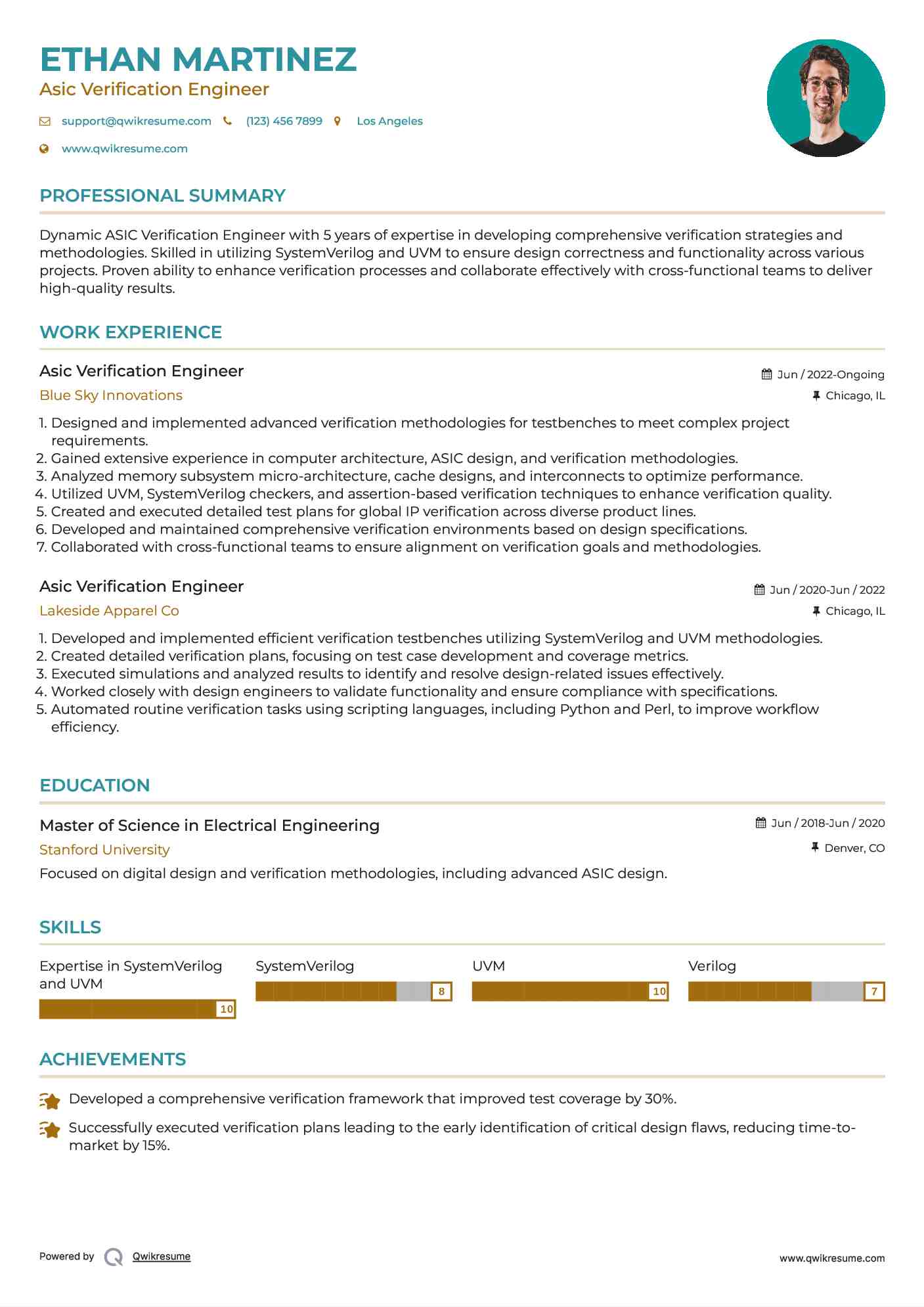 Asic Verification Engineer Resume Model