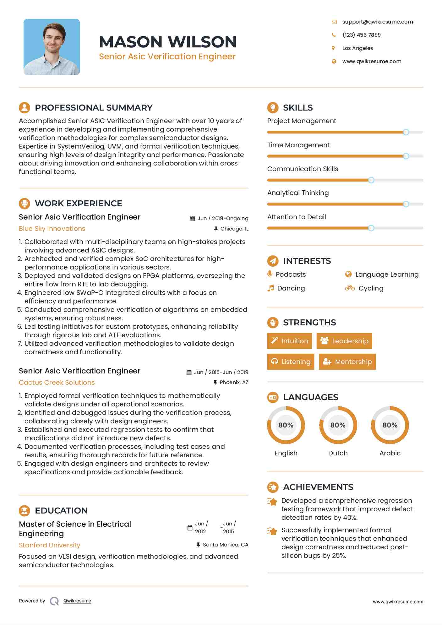 Senior Asic Verification Engineer Resume Template