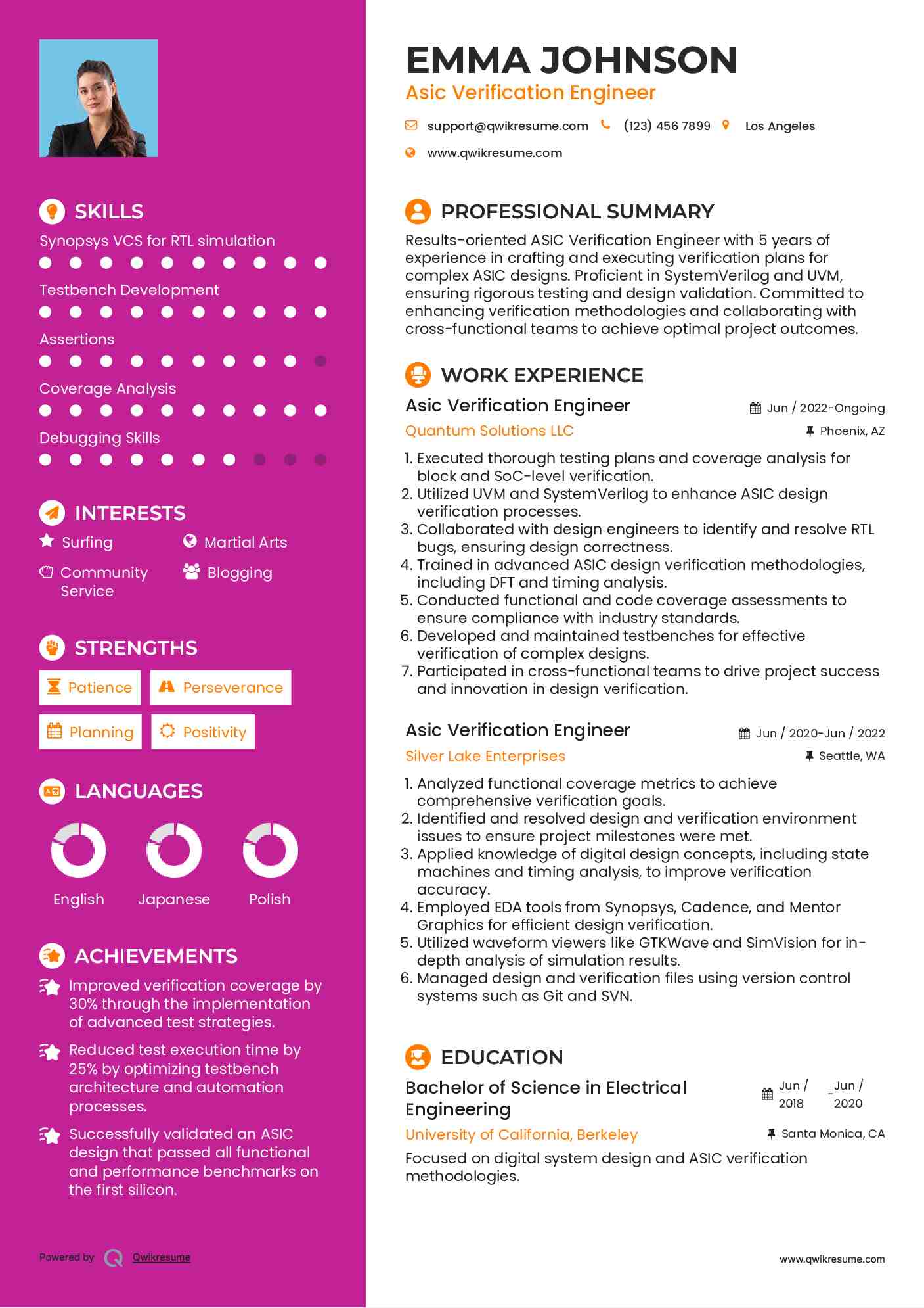 Asic Verification Engineer Resume Sample