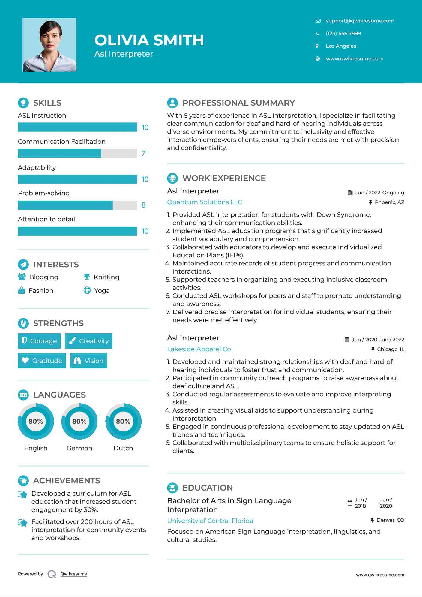 Asl Interpreter Resume Format