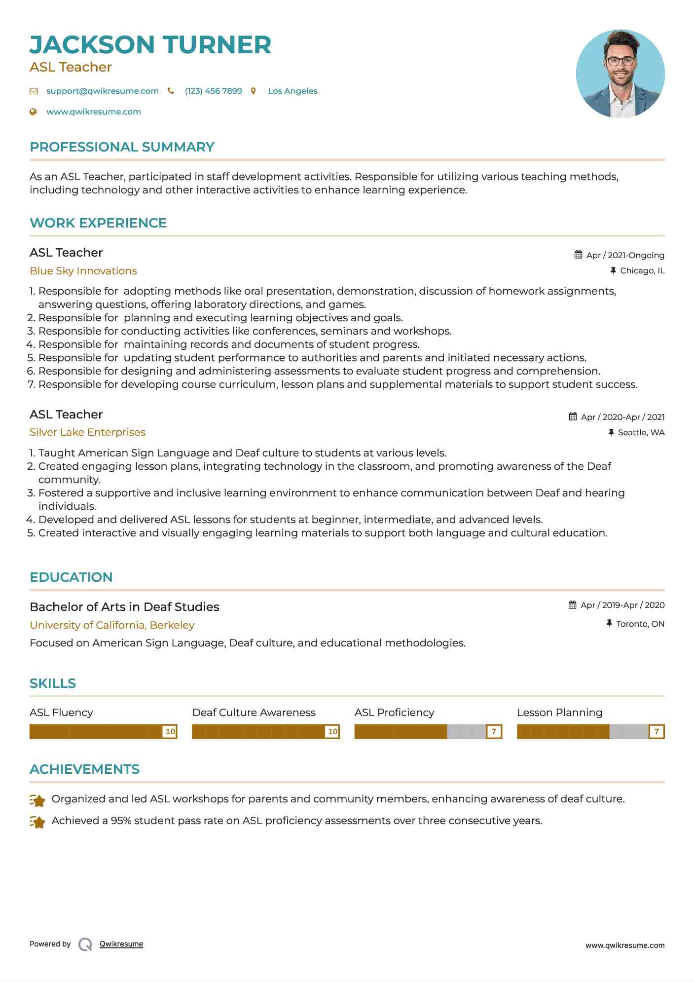 ASL Teacher Resume Template