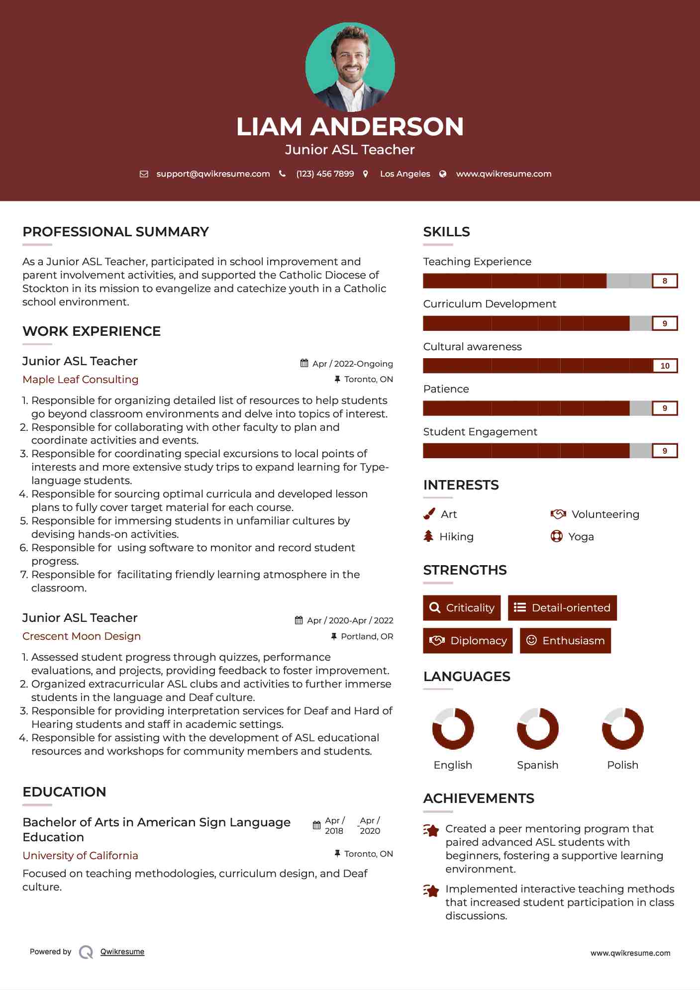 Junior ASL Teacher Resume Template