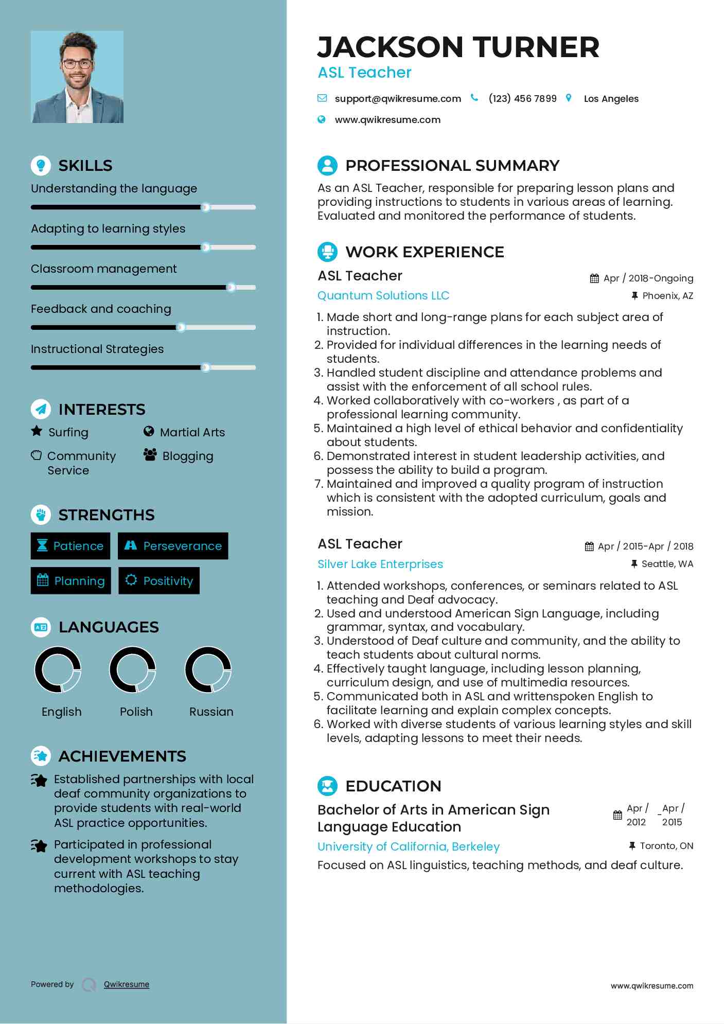 ASL Teacher Resume Format