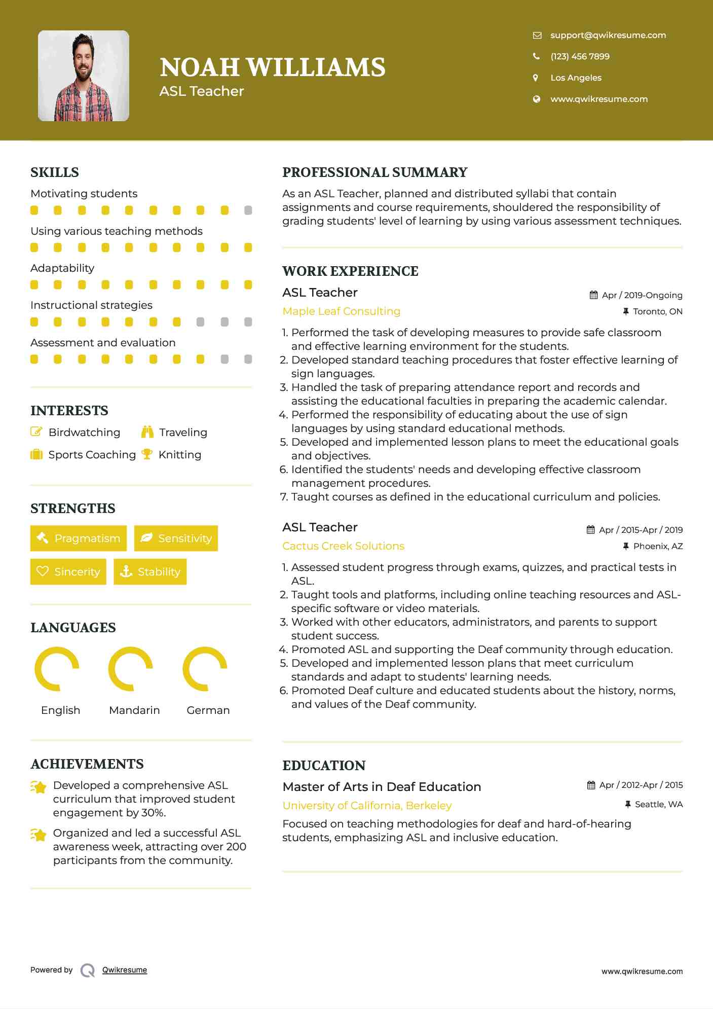 ASL Teacher Resume Model